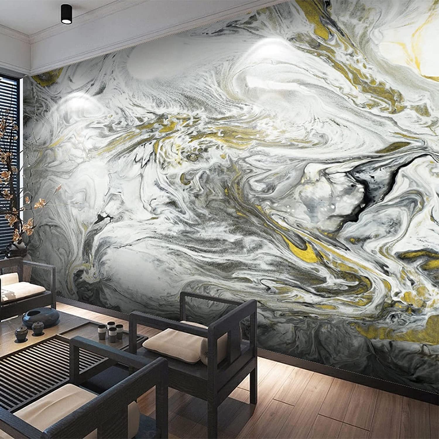 Mural De Papel Pintado 3D Paisaje Abstracto De Tinta Efecto 3D Peel And Stick Extraíble Para Sala De Estar, Oficina, Dormitorio, Habitación De Los Niños, Comedor, Pasillo, Póste 350(ancho)x256(alto)cm