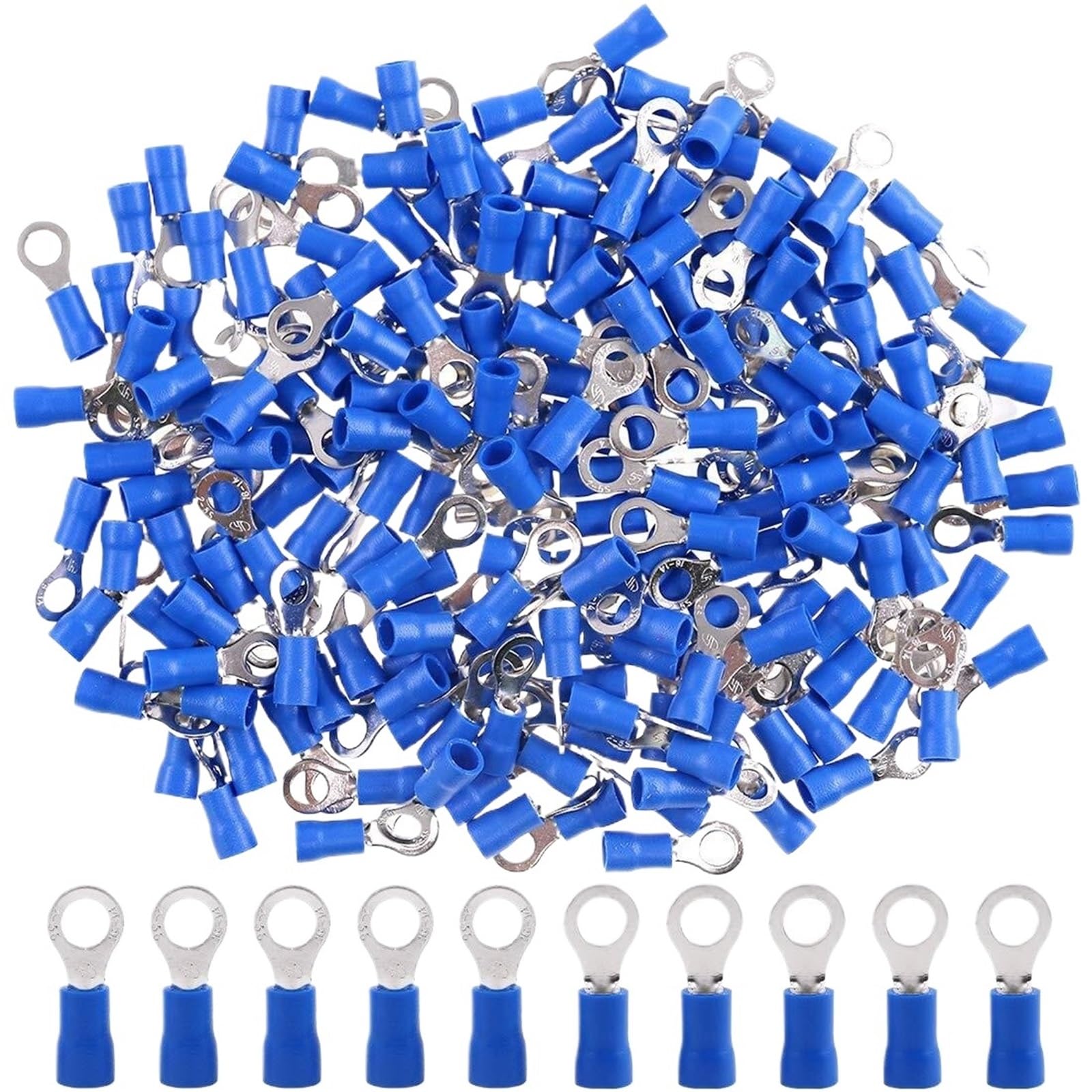 Cqahdsevf Blue Electrical Ring Terminals, 100Pcs Rv2-6 Insulated Ring Terminal Crimp Connector For Auto Motorcycle Marine Multicolor(Blue)
