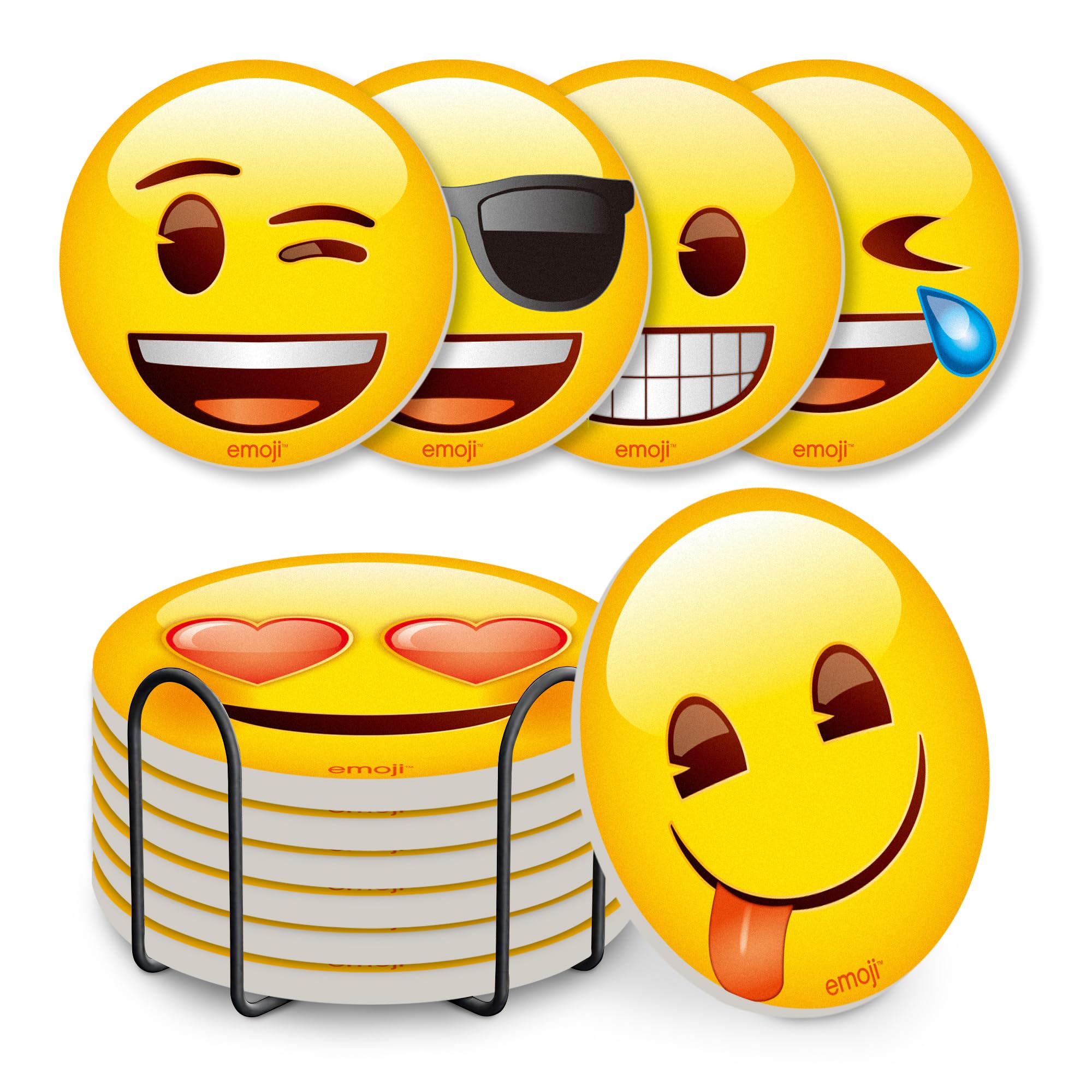 Lot de 6 dessous de verre Emoji en feutre absorbant pour verres et tasses