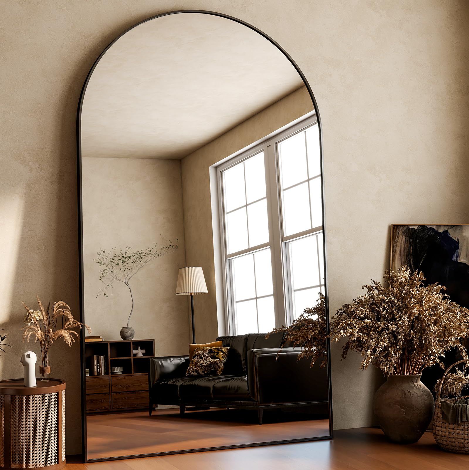 HARRITPURE 86x46 inch Full Length Mirror - Oversized Arched Mirror Aluminum Frame Full Body Floor Mirror with Stand for Living Room,Bedroom,Cloakroom,Gold