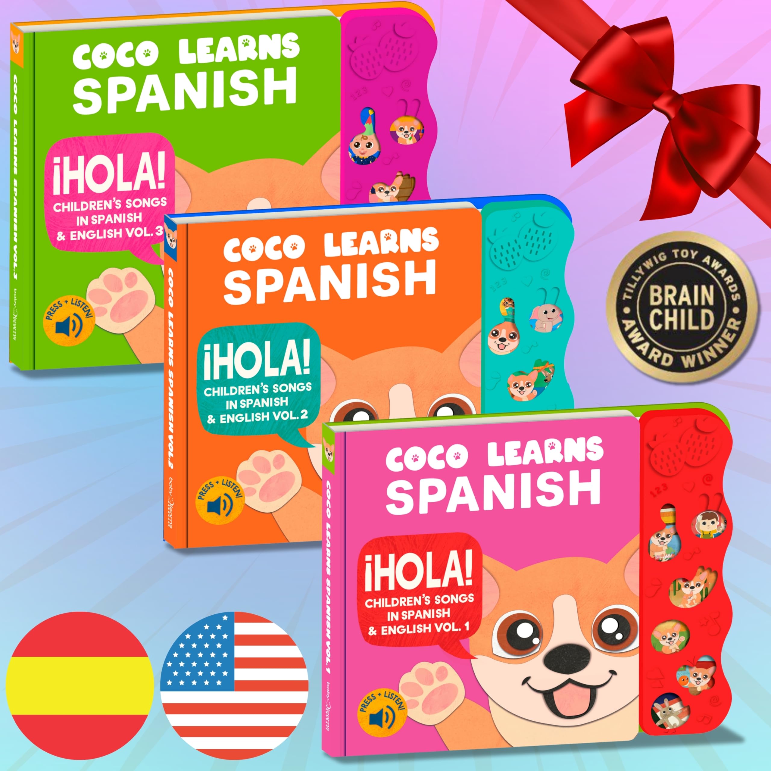 Coco Learns Spanish | Hiszpańska książka muzyczna i dwujęzyczna zabawka dla małych i niemowląt; Libros en Español para Niños; Hiszpańska książka dla niemowląt i książka dla dzieci; Nauka hiszpańskiego