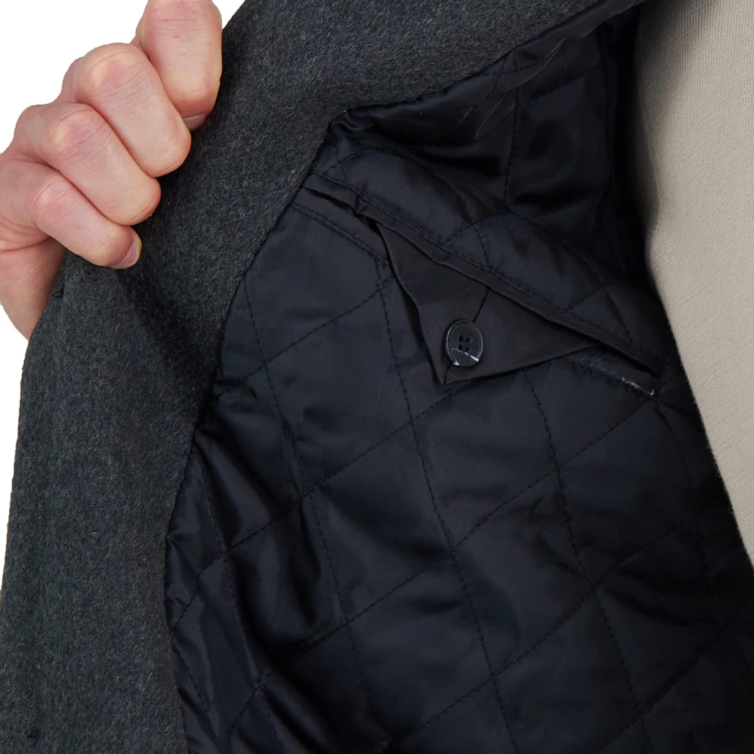 A Look at the Quilted Lining and Inner Pocket of the Haggar Brushed Twill Men's Topcoat