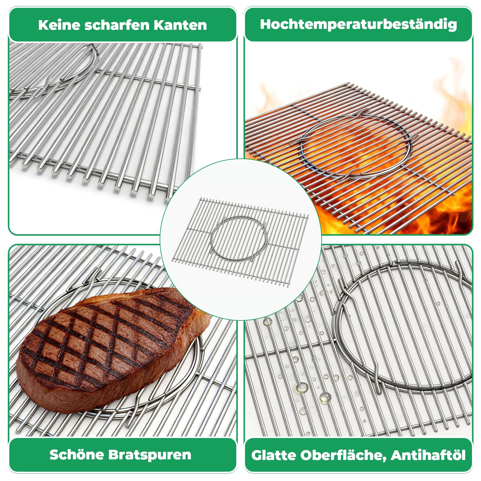 WELL GRILL Ruszt do grillowania ze stali nierdzewnej, 47,6 cm, z okrągłymi, wbudowanymi akcesoriami do grilla gazowego Weber Genesis II i II LX 300, Genesis II E310, S310, E335, E315, E340, S340