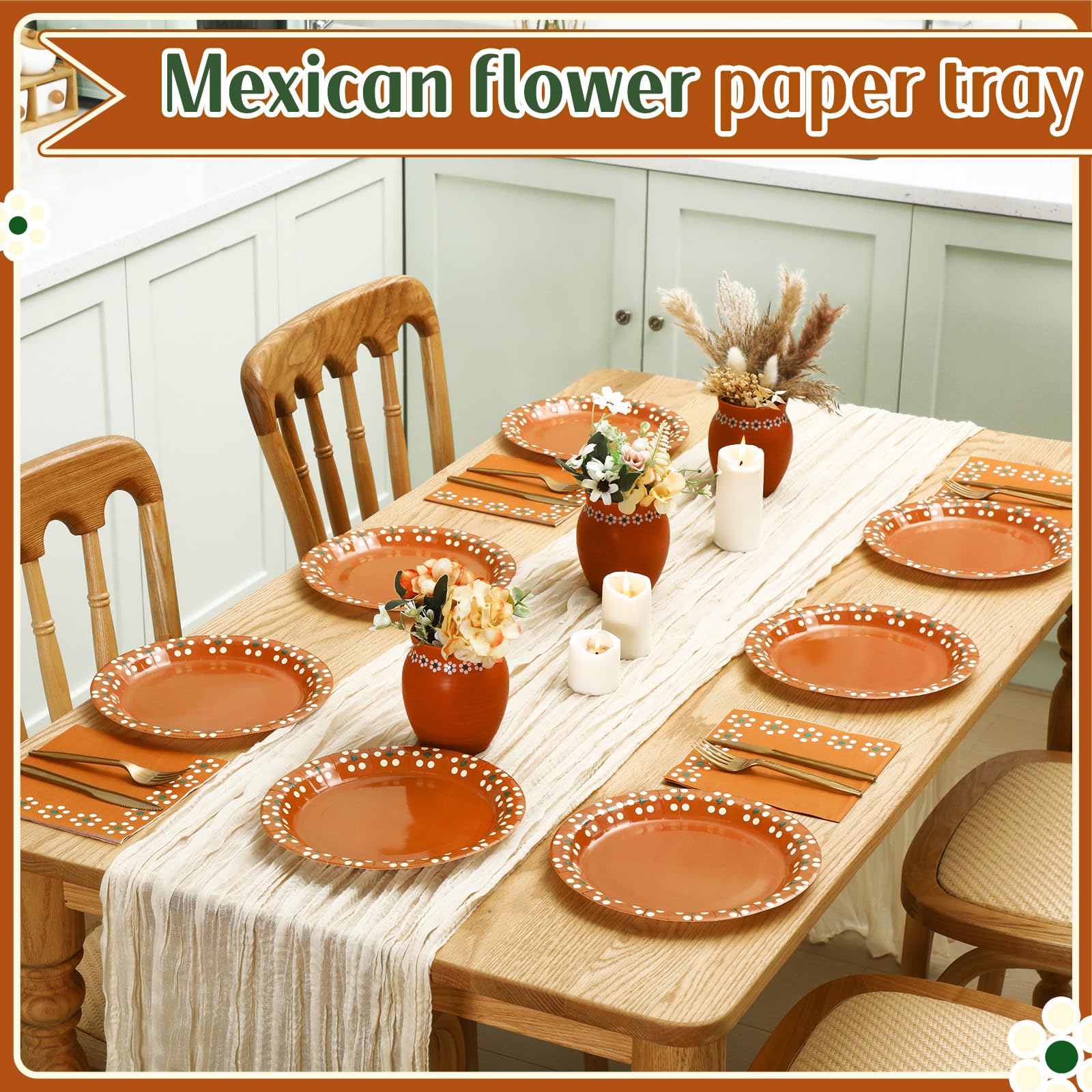Yungyan 50 platos de fiesta Cielito Lindo de 9 pulgadas, platos de barro, mexicanos, platos de papel, baby shower, Cielito Lindo, suministros de fiesta, plato mexicano, terracota, flor, arcilla