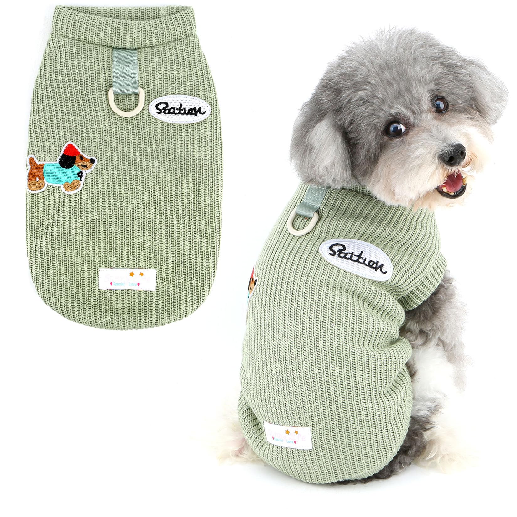 XHYRHTS Pull tricoté pour Petit Chien - Pull Extensible pour Animal Domestique - avec Anneau en D et Motif Chien - Chaud et Solide - Veste d'hiver et d'automne - Vêtements pour Chihuahua