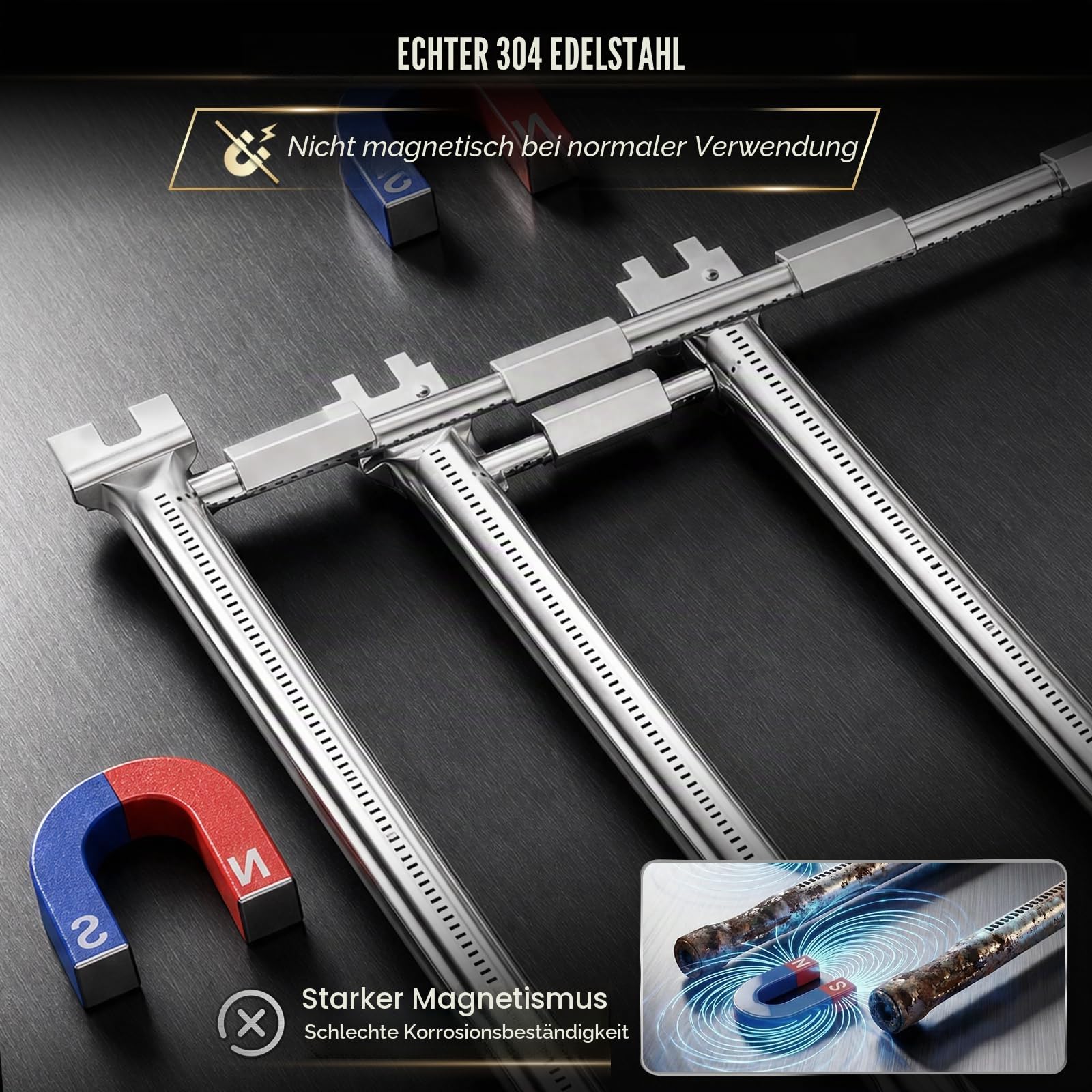 QuliMetal Brennerrohr für Weber Spirit 300, GS4 Grill-Ersatzteil für Spirit 3-Brenner Grills, passend für Spirit E/S-310 E/S-330 (ab 2013), 45,7 cm SUS304 Brenner für Weber Spirit II E-310