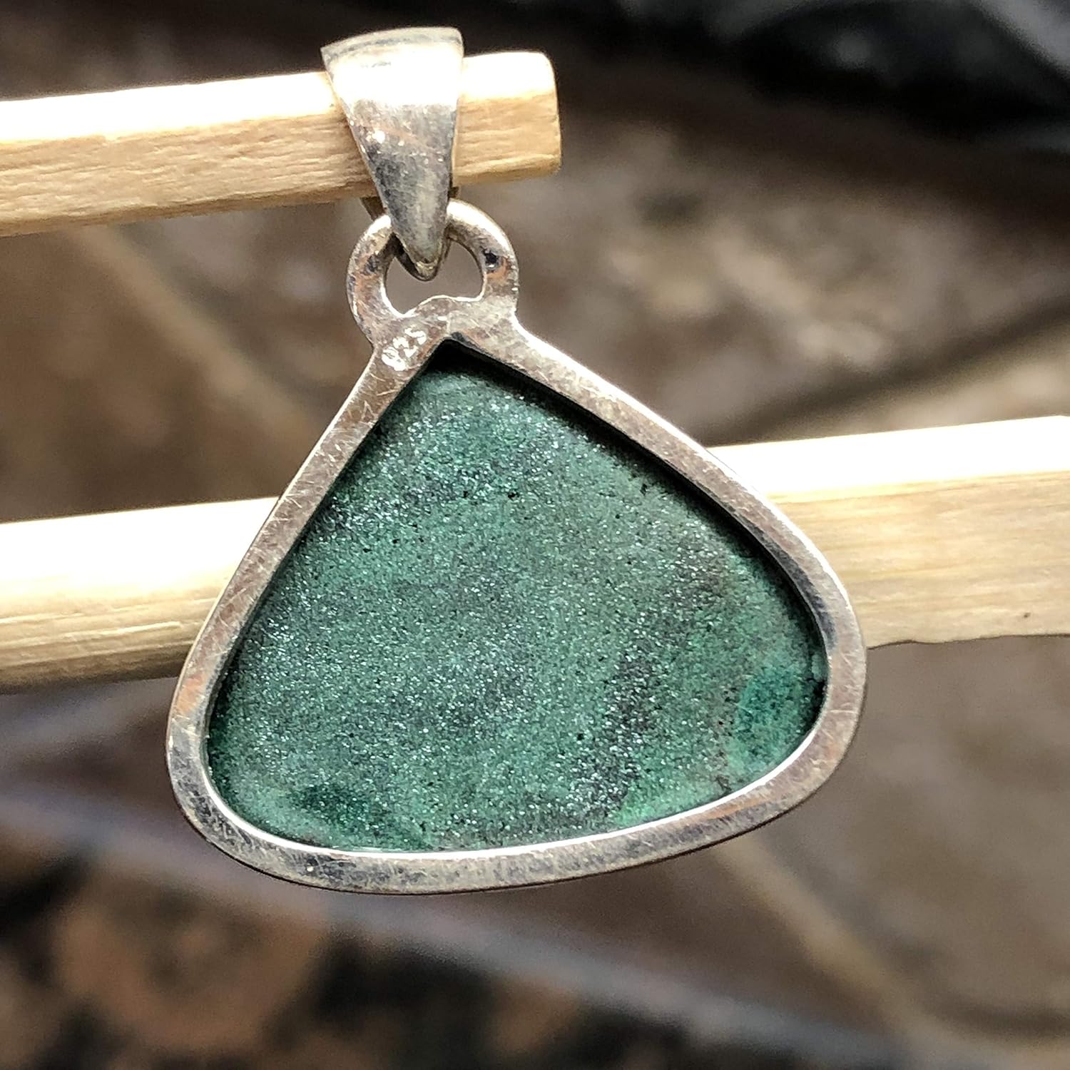Natural Malachite Druzy 925 Solid Sterling Silver Pendant 27mm - Image 2