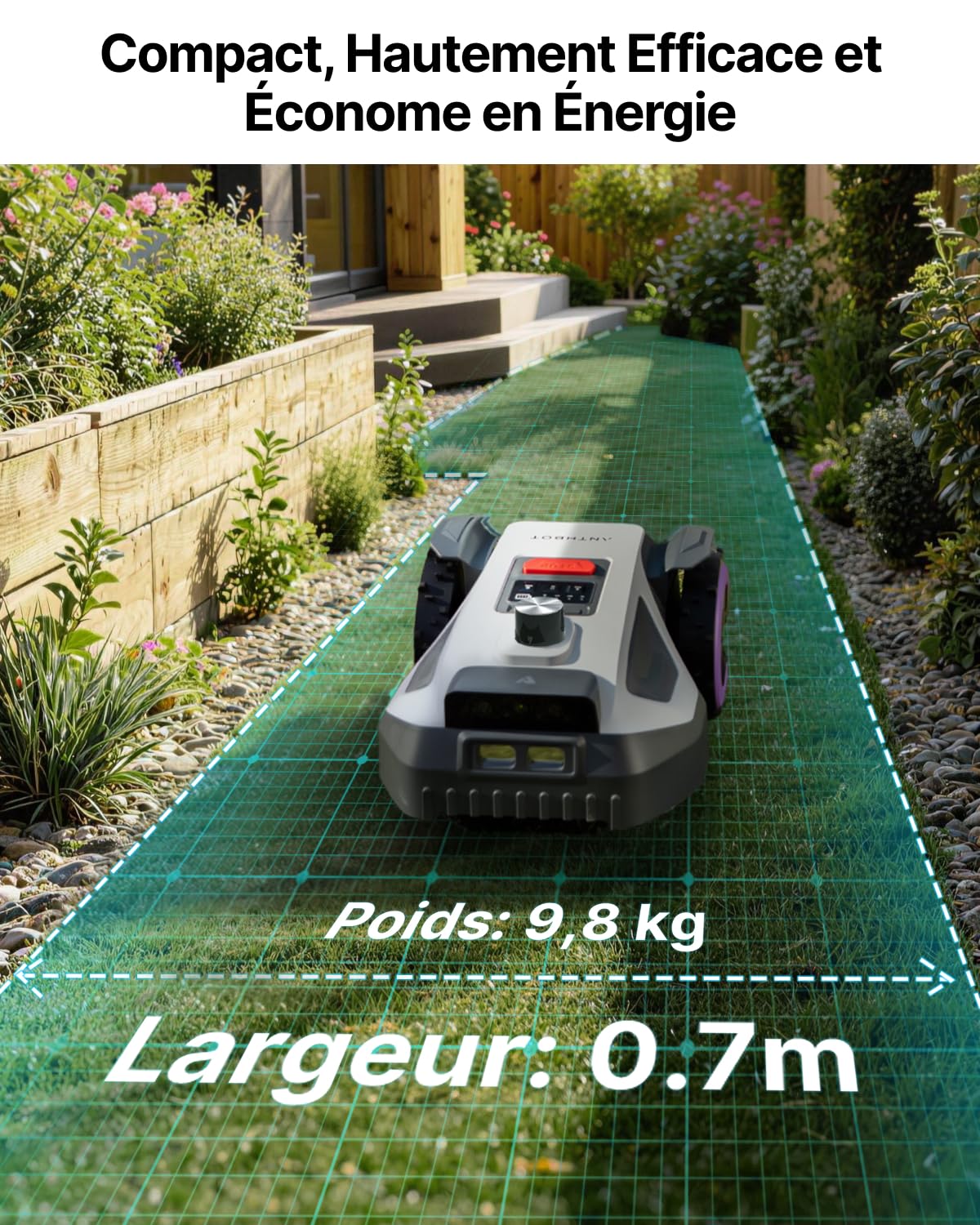 ANTHBOT M5 LiDAR 360° Robot cortacésped, Funcionamiento Plug and Play, 500㎡ Recomendado, Cartografía Automática, Evasión de obstáculos por IA,Tamaño en U