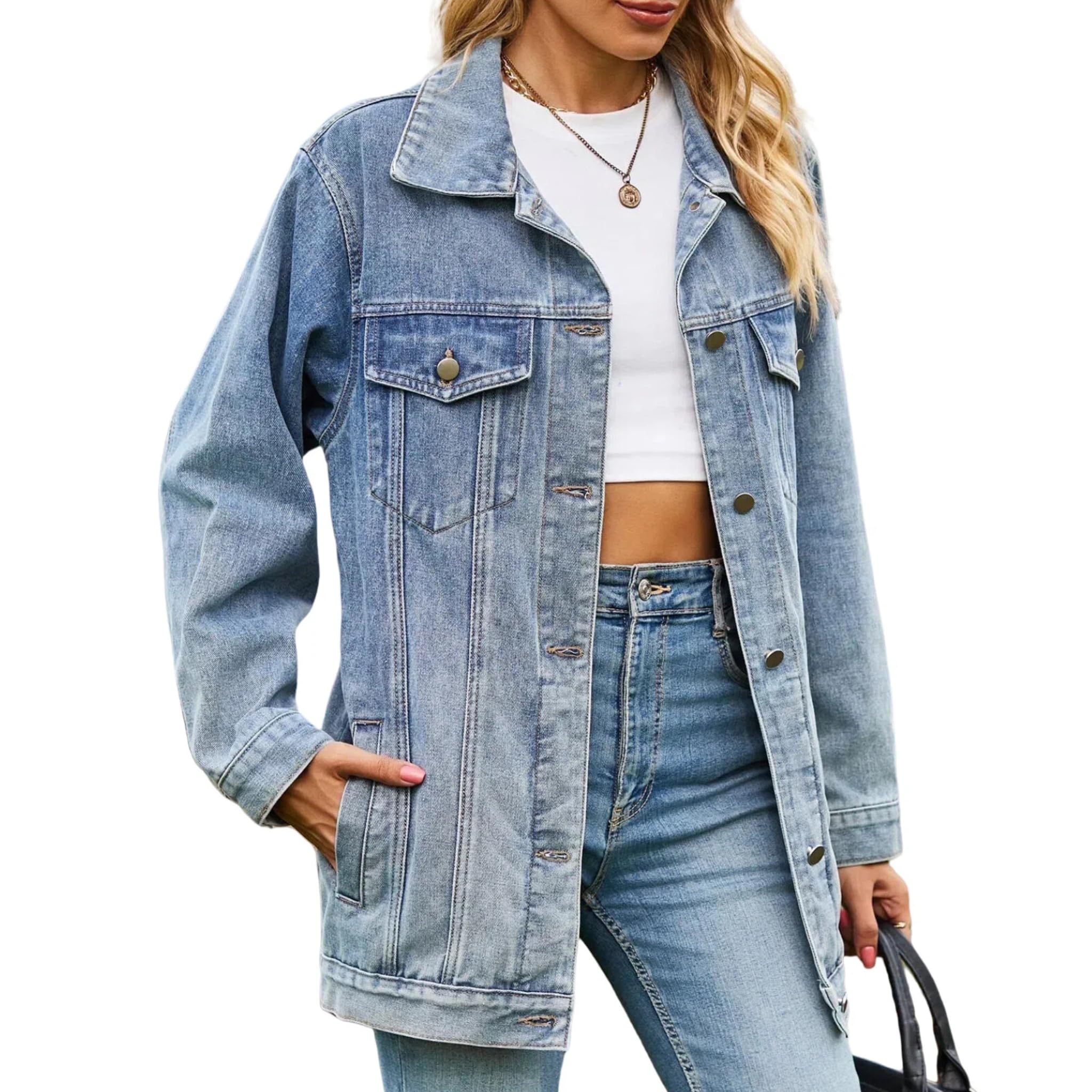 Damen Oversized Lange Jeansjacke