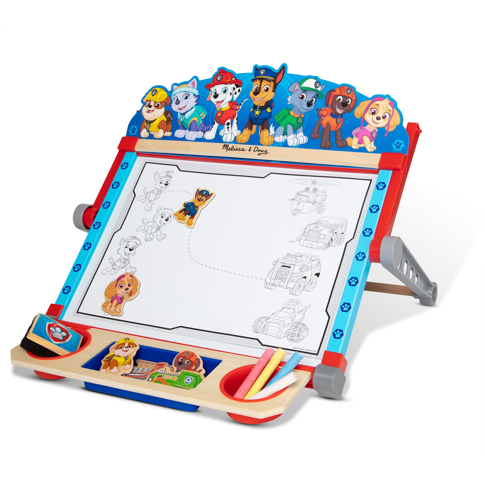 Melissa & Doug PAW Patrol Wooden Double-Sided Tabletop Art Center Easel (33 Pieces) PAW Patrol Toys, Double-Sided Children's Easel, For Toddlers And Kids Ages 3+