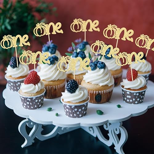 Miniatura 4 de 24 piezas de calabaza con purpurina para el primer cumpleaños de calabaza para cupcakes temáticos de otoño, baby shower, niños, fiesta de primer