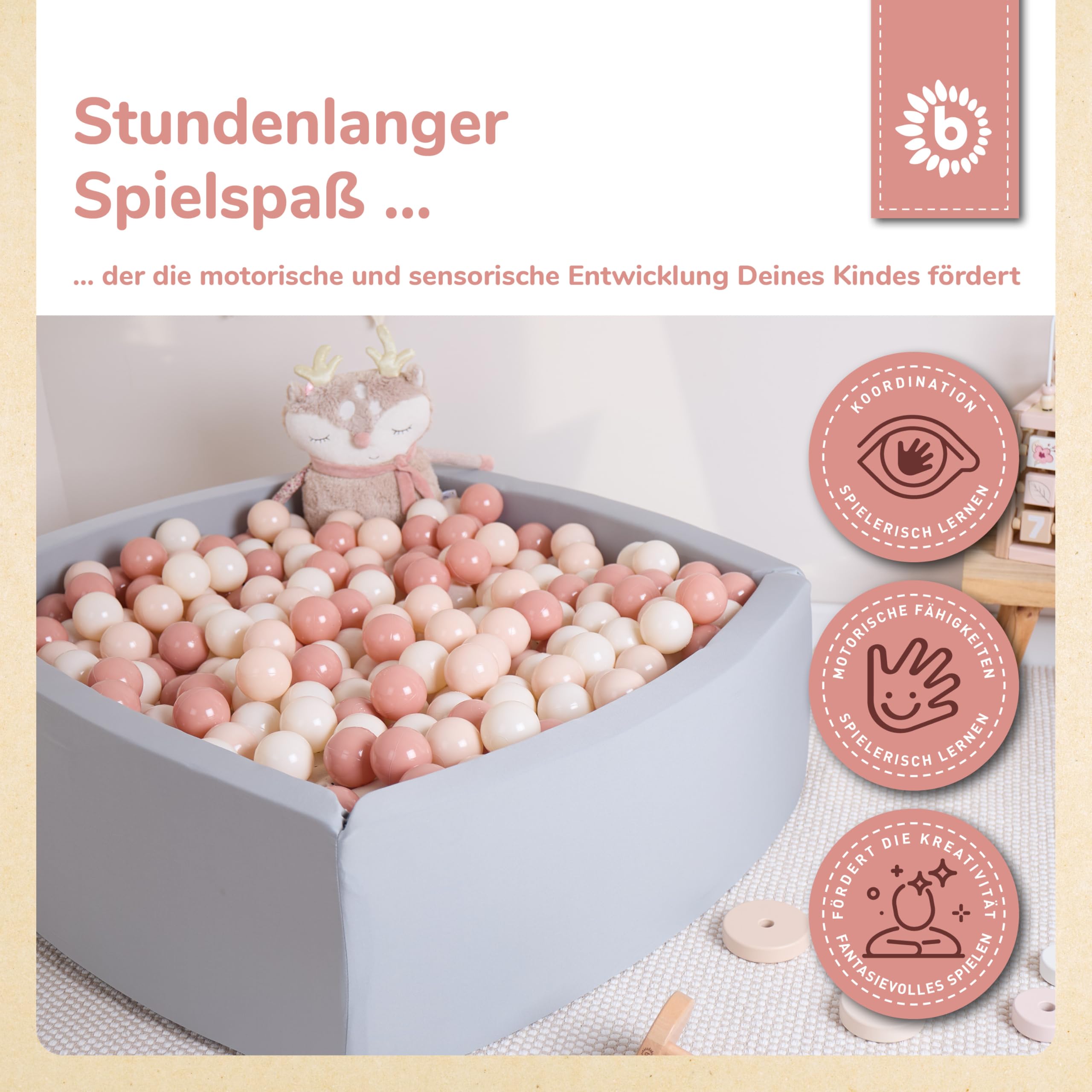 Bieco Bälle für Bällebad Dreamy Flowers | 100 Stück | Bunte Bälle | Bällebad Kinder | Bällebad Baby | Bällebad | Bällebad Bälle | Baby Ball | Ball Kinder | Spiele für draussen
