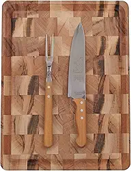 Tábua Cubus em madeira Muiracatiara com Brancal FSC + Garfo e Faca