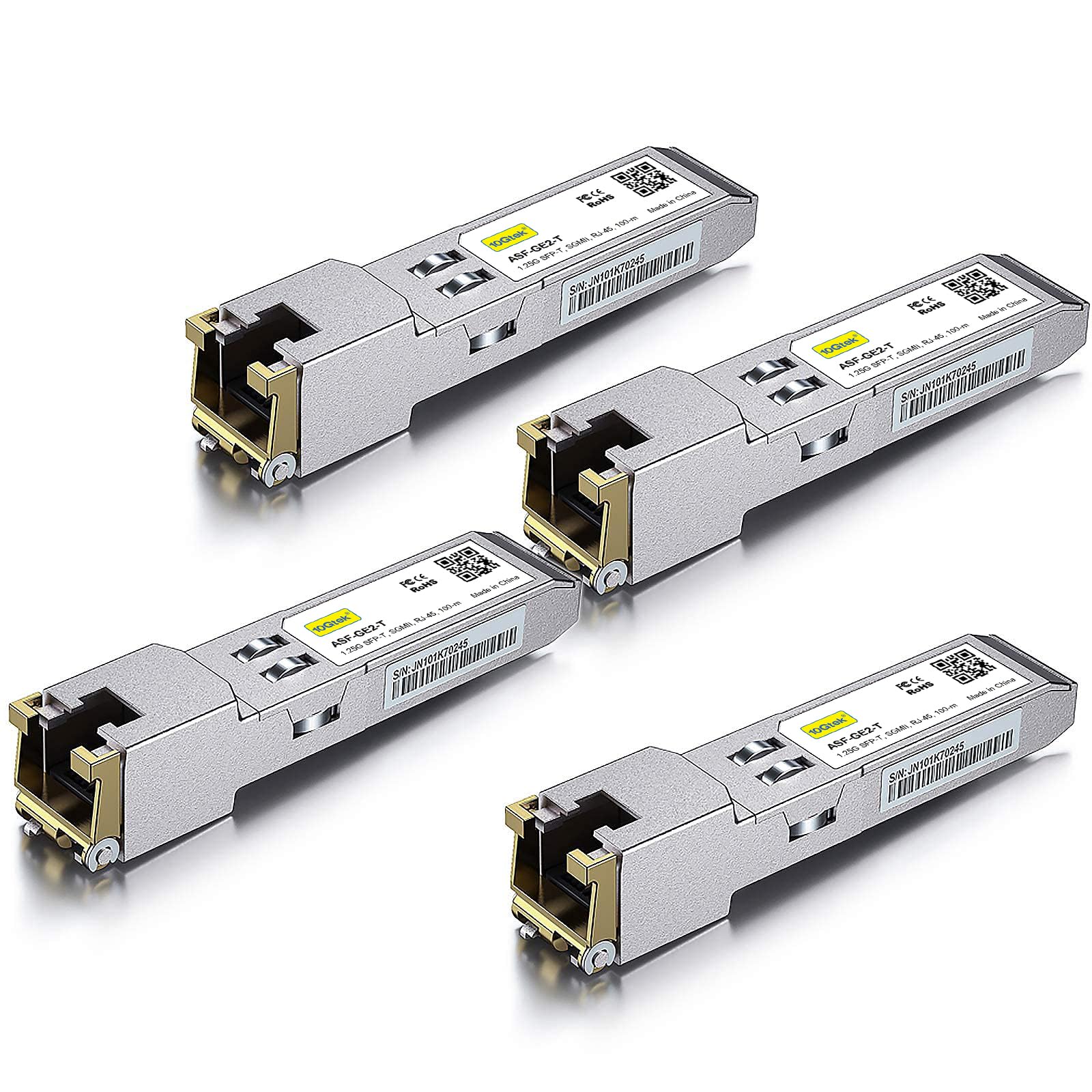 10/100/1000Base-T Copper SFP, Auto-Negotiation SFP to RJ45 Mini-GBIC Transceiver for Cisco GLC-T/SFP-GE-T, Pack of 4