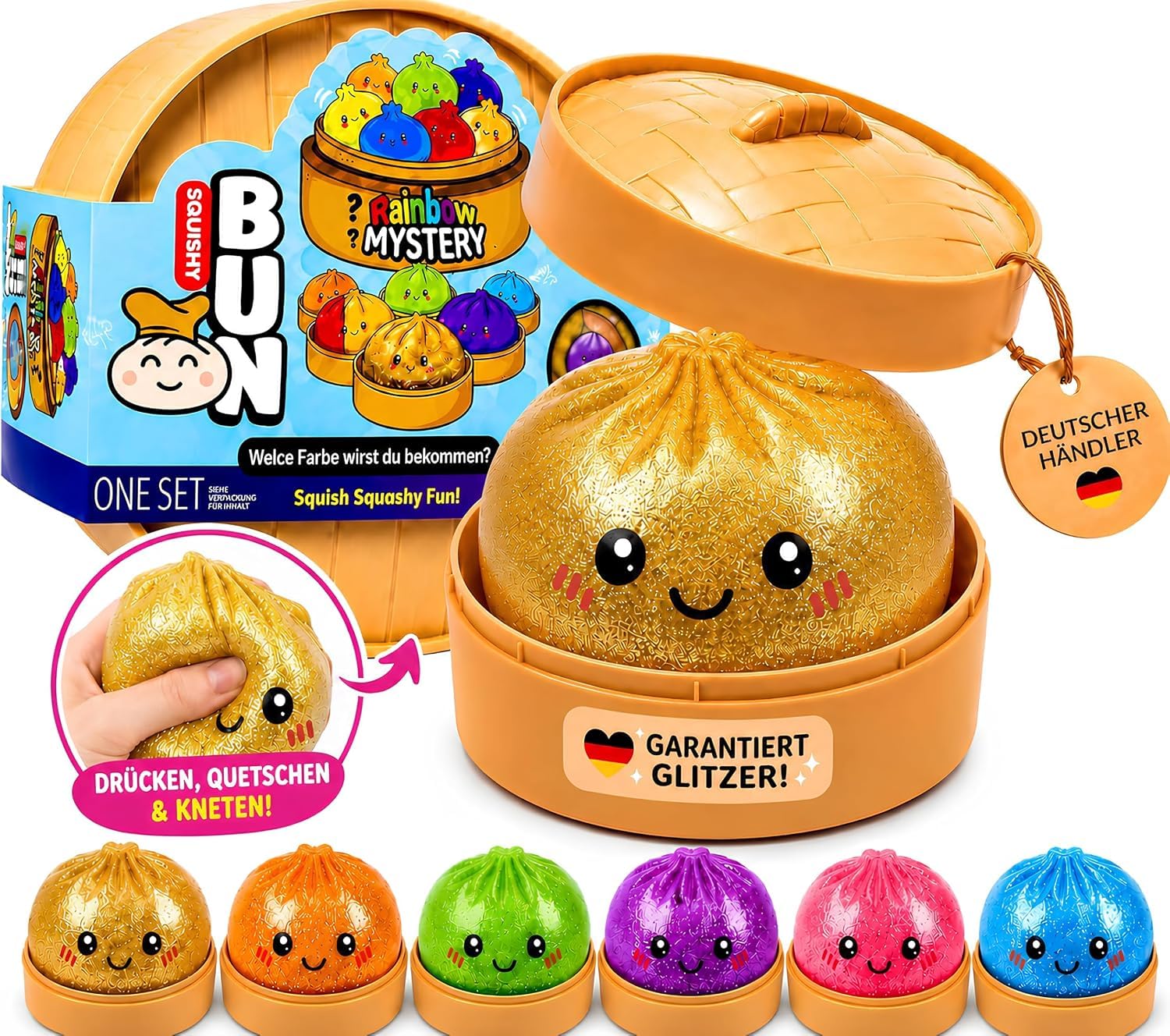 Glitzer Squishy XXL Viral Mystery | TikTok Trend Überraschungs Anti-Stress Ball | (4Stück)
