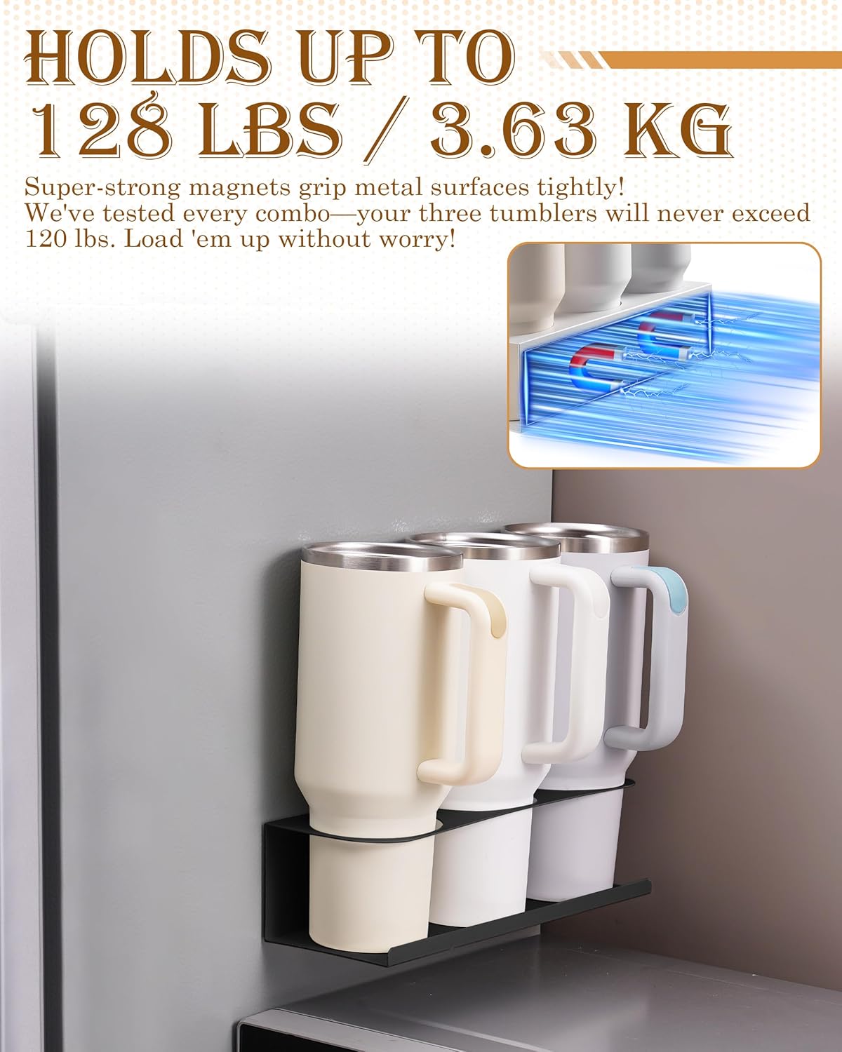 Black 4 Pack Magnetic Cup Holder for Fridge 30 & 40 oz Tumbler - Heavy Duty, Car & Office Mount - Water Bottle Organizer for Metal Surfaces - No Drill Cup Accessories (Strong Hold, 4 PCS) - Image 4