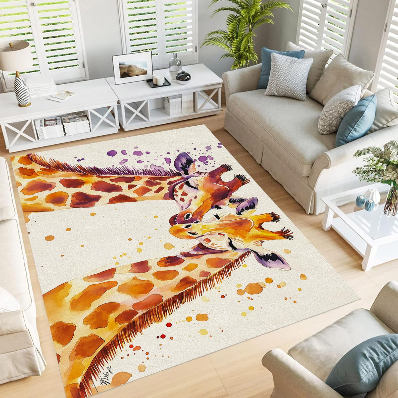 Tapis de sol salon antidérapant et doux aquarelle