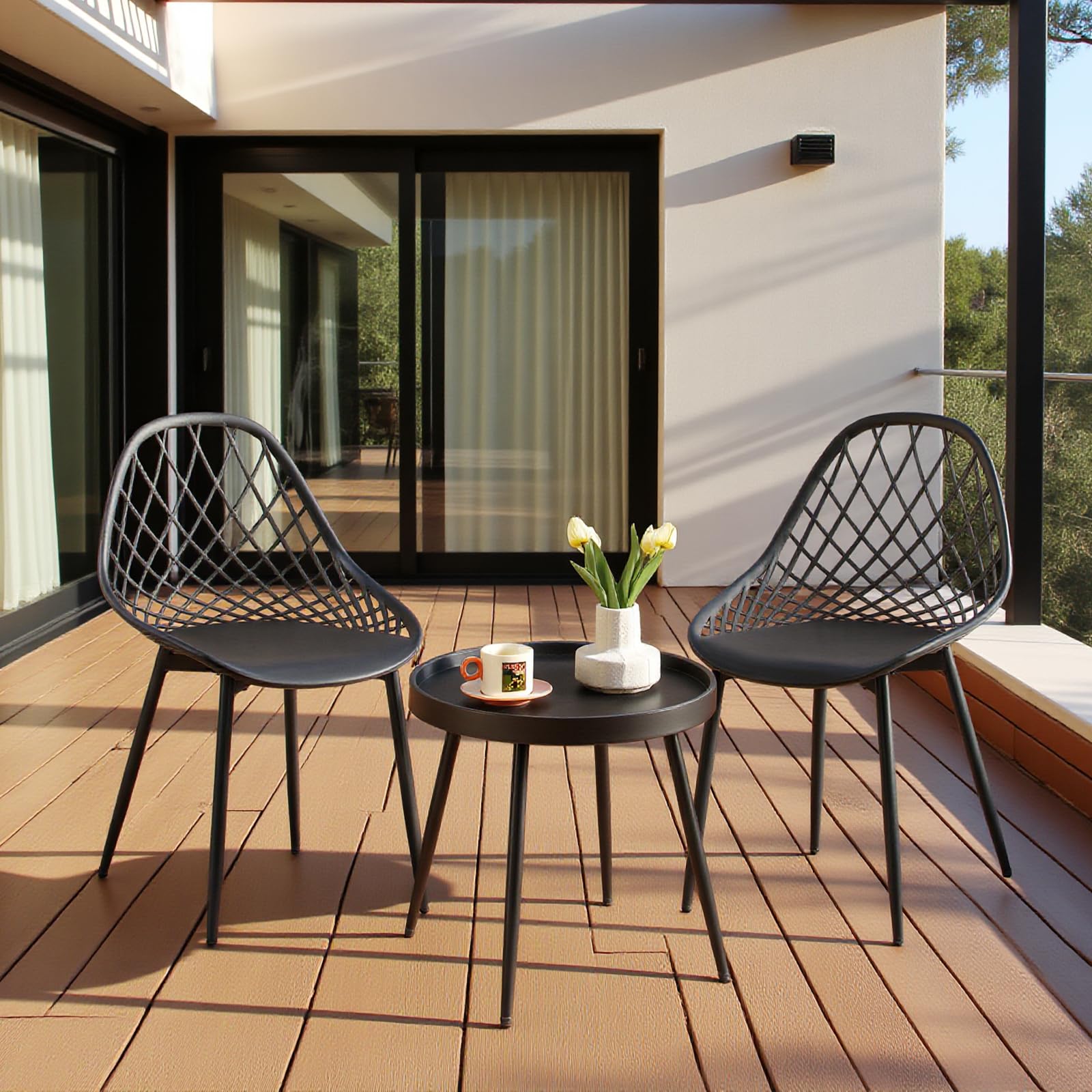 buybyroom Conjunto Balcon Mesa y sillas Balcon con Mesa y sillas terraza Exterior pequeña, Apto para terraza, jardín y salón, Patas Metálicas de Silla con Pies Regulabless, Negro
