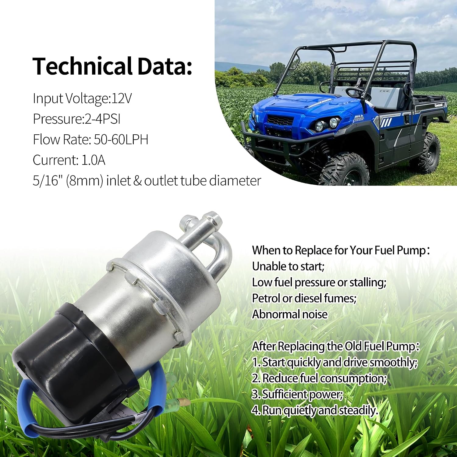 16710-HA7-672 Electric Fuel Pump with Am116304 Fuel Filter Compatible with Honda Fourtrax 1986-1989 TRX-350 TRX-350D TRX 350 350D 4WD 4x4 12V Heavy Duty Metal Automotive Replacement Pumps