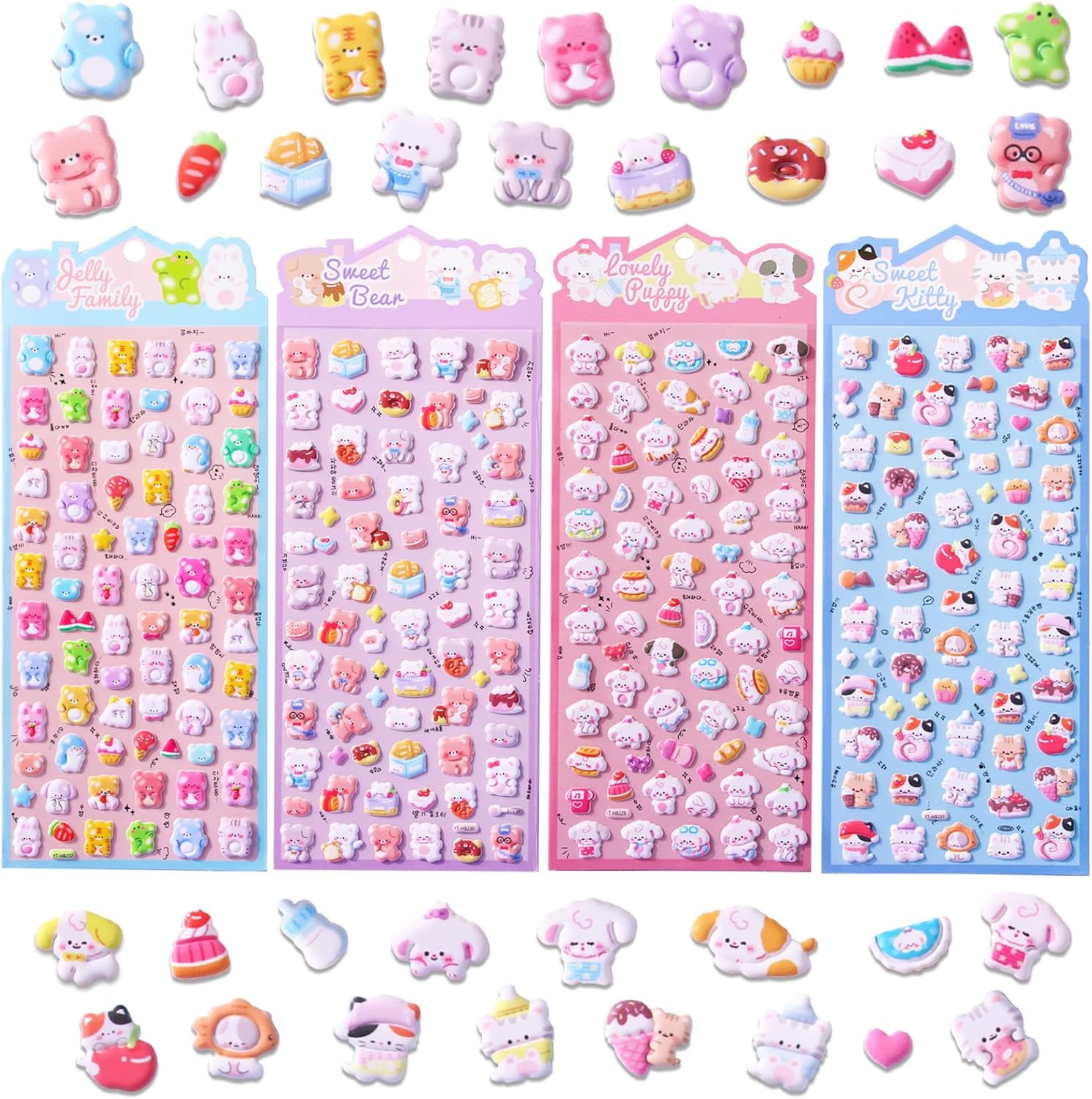 300+ 4 Different Sheets, 3D Puffy Resuable Kids Sticker for Toddler, Including Rabbits, Dogs, Bears, Cats and More,Animals Stickers for Boys Girls Teachers Gift, Party Supplies, Reward (Animal)
