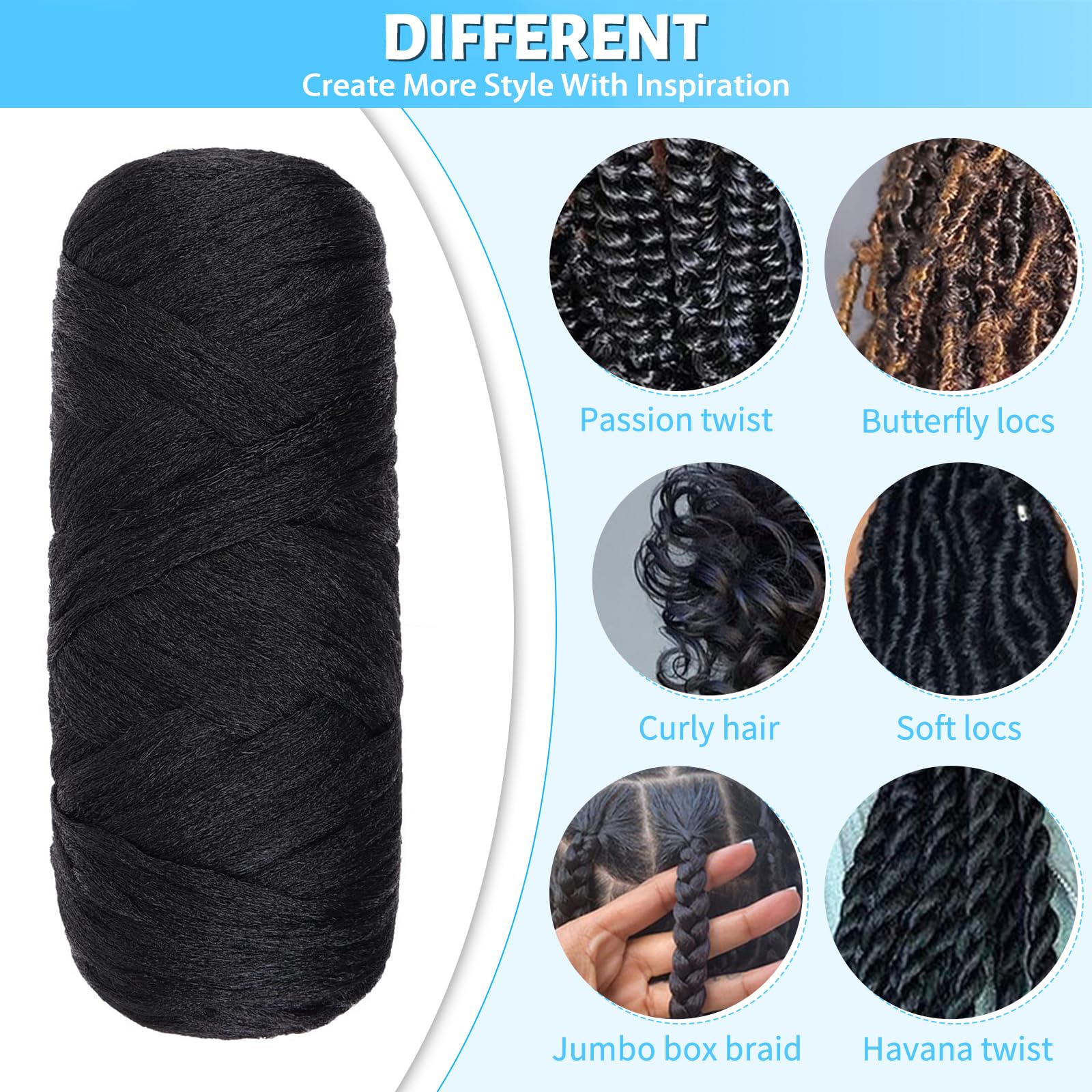 Ainimiu 4 Roll Brazilian Wool Hair for Braiding Faux Locs Crochet for Women Synthetic Braiding Hair Extensions - Image 4