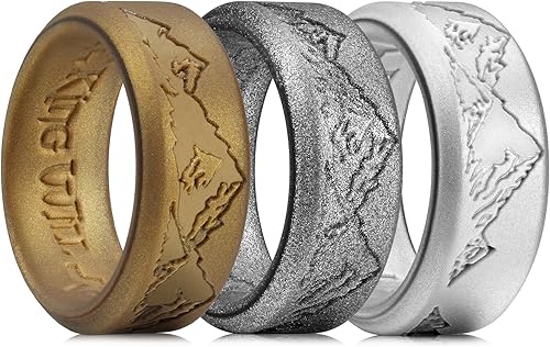 King Will Silicone Rings For Men, Rubber Wedding Bands with Unique Mountain Peak