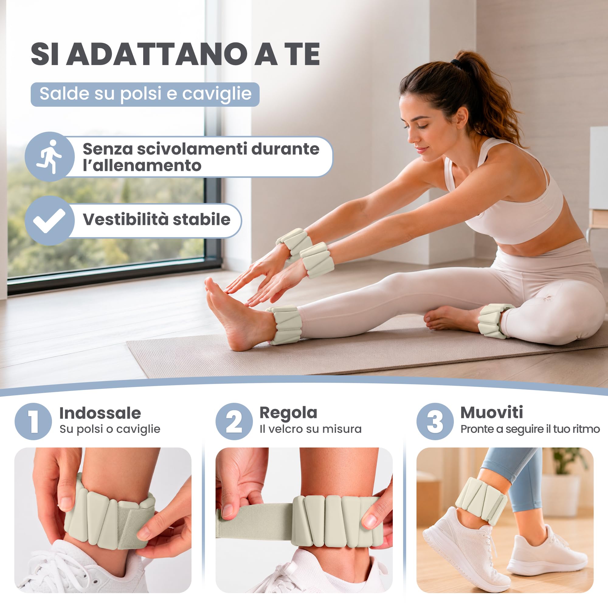 unycos - Coppia di Pesi Regolabili per Polsi e Caviglie, Cavigliere e Polsiere con Peso in Silicone, Acciaio e Velcro, per Yoga, Fitness, Pilates, Esercizi e Palestra Domestica