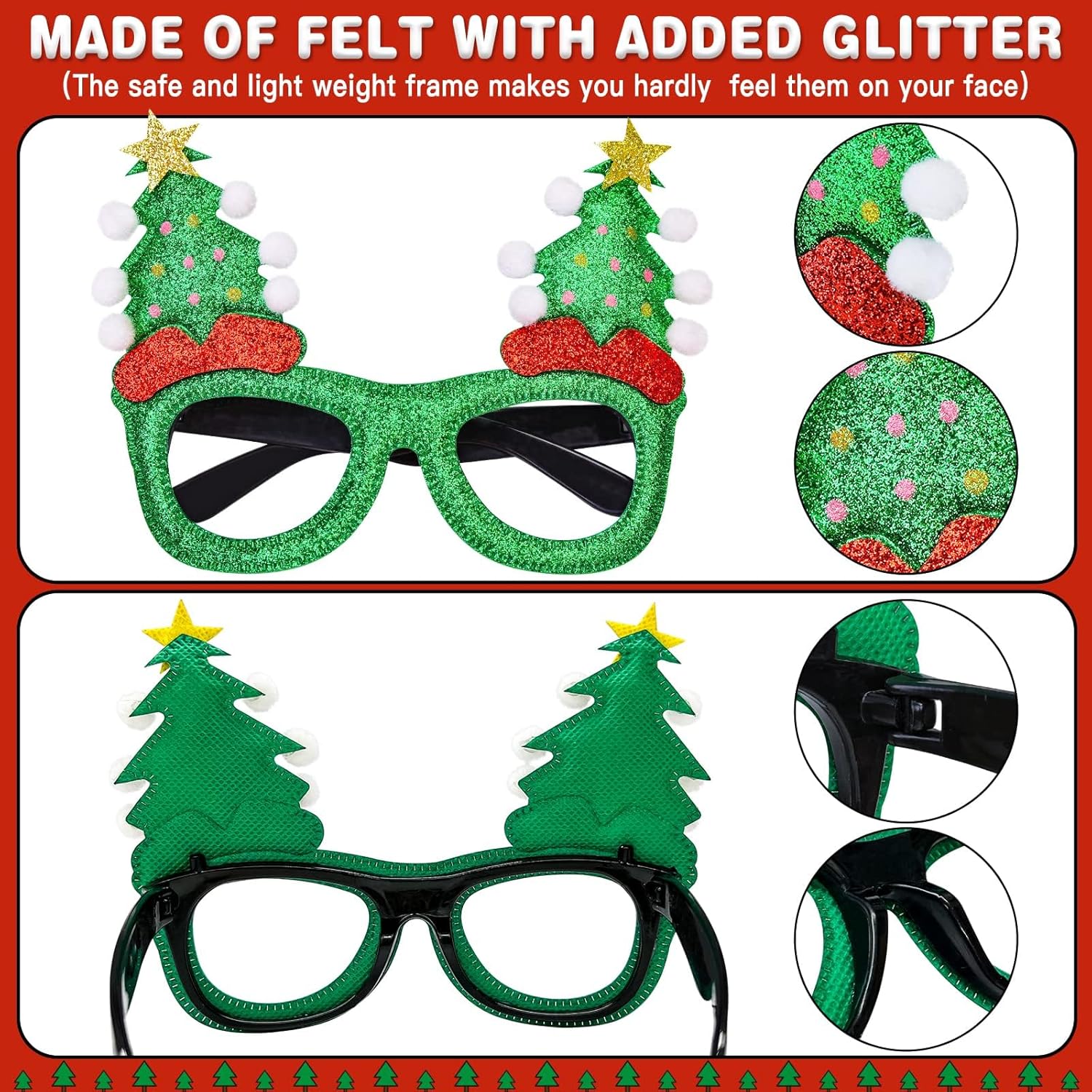 12Pcs Christmas Glasses Glitter Party Glasses Frames Costume Eyeglasses for Christmas Party Holiday Photo Booth Novelty Glasse(One Size Fits All) - Image 5