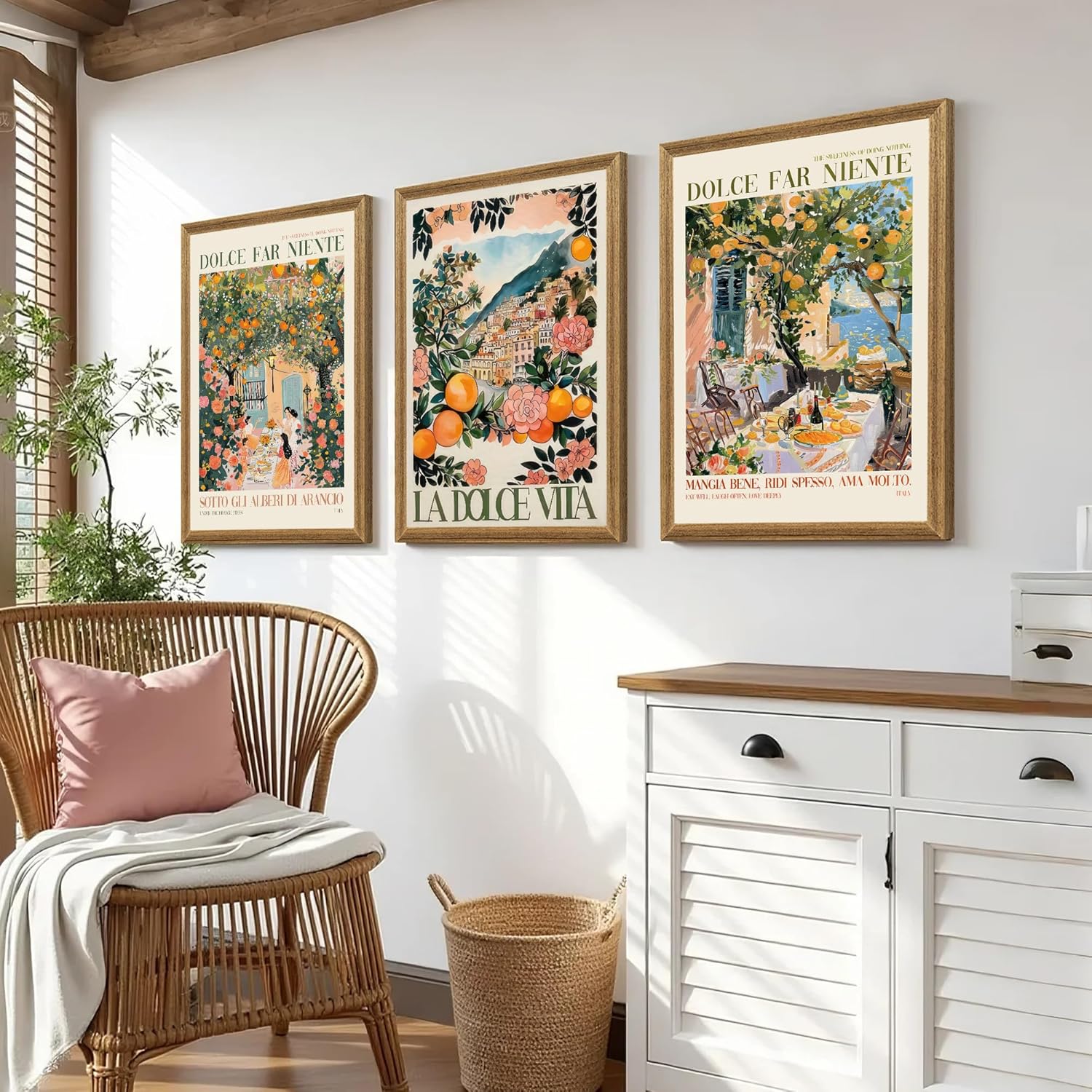 SYWENNOI 3 Pieces Wood Framed Italy Scenes Canvas Wall Art, Tuscan Wall Decor for Living Spaces, Vintage City Landscape Art Poster Prints for Bedroom Kitchen Dining Room Ready to Hang 16x24 inches