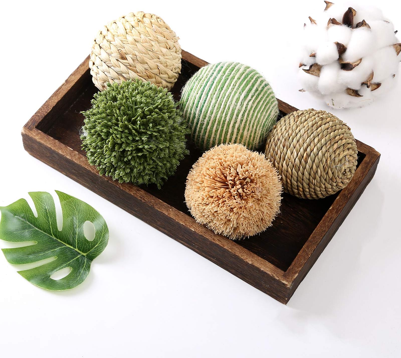 CIR OASES 6pcs 3.5inch Woven Wicker Rattan Balls Decorative Ball Twig Orbs Green Orbs Vase Bowl Filler for Tabletop Decor