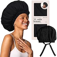 Vista 13 de Kitsch Gorro de satén XL para dormir, más suave que el gorro de seda para mujeres que duermen, ajuste seguro, ajustable, gorra de noche para cabello
