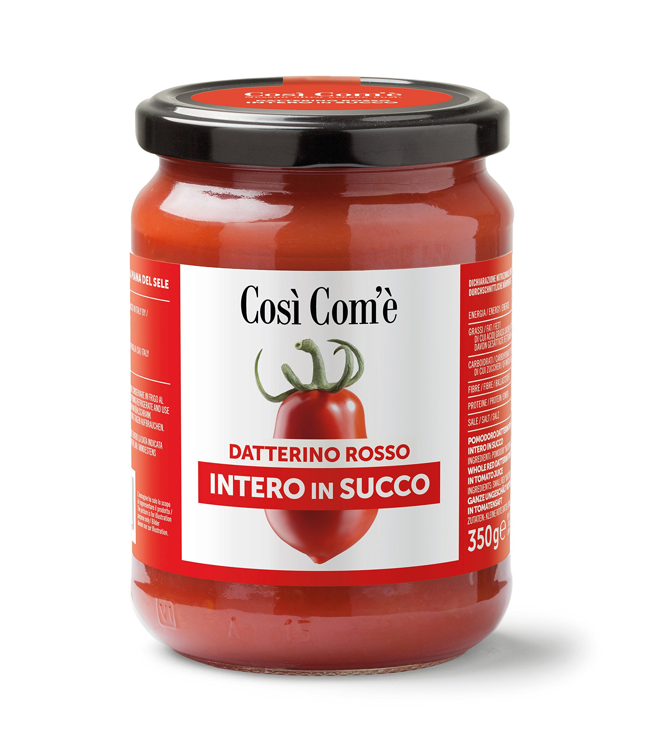 Cosi Come - Datterini Tomatoes in Juice (12.354 oz) 350 g, Low-acid, No additives, No preservatives, 100% Natural, Non-GMO, Product of Italy