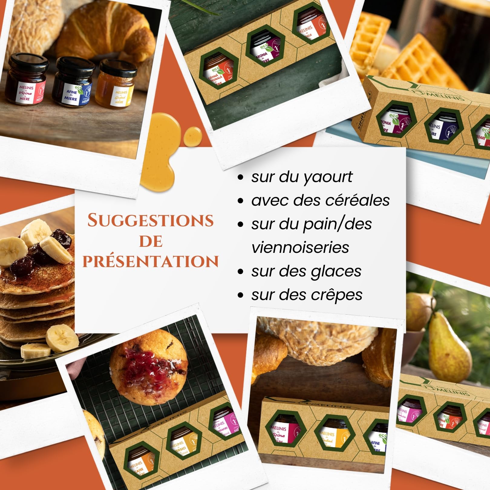Coffret Dégustation “Explosion de Vitamines” 3 × 40 g – Miel Bio Tartinable à l’Argousier, à l’Aronia et au Goji – Sans Sucre Ajouté – Pour Petit-Déjeuner, Snacks et Cadeaux Gourmands – Melinis
