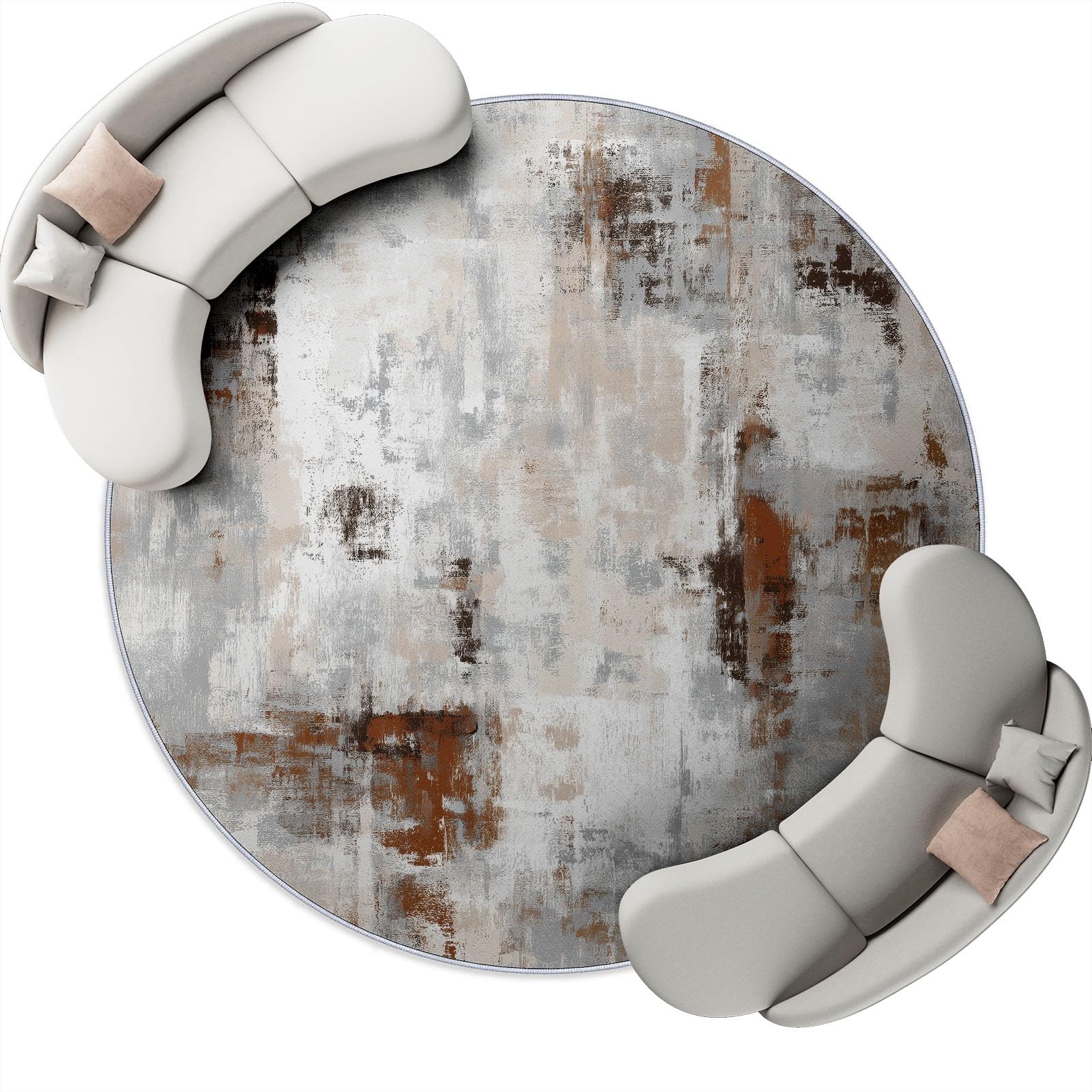 Tapis Rond Style Industriel Vieilli Texturé - Lavable - Poils Courts Doux et antidérapant - pour Chambre à Coucher, Salon, Vestibule, entrée, Chambre d'enfant - Brun 160 cm
