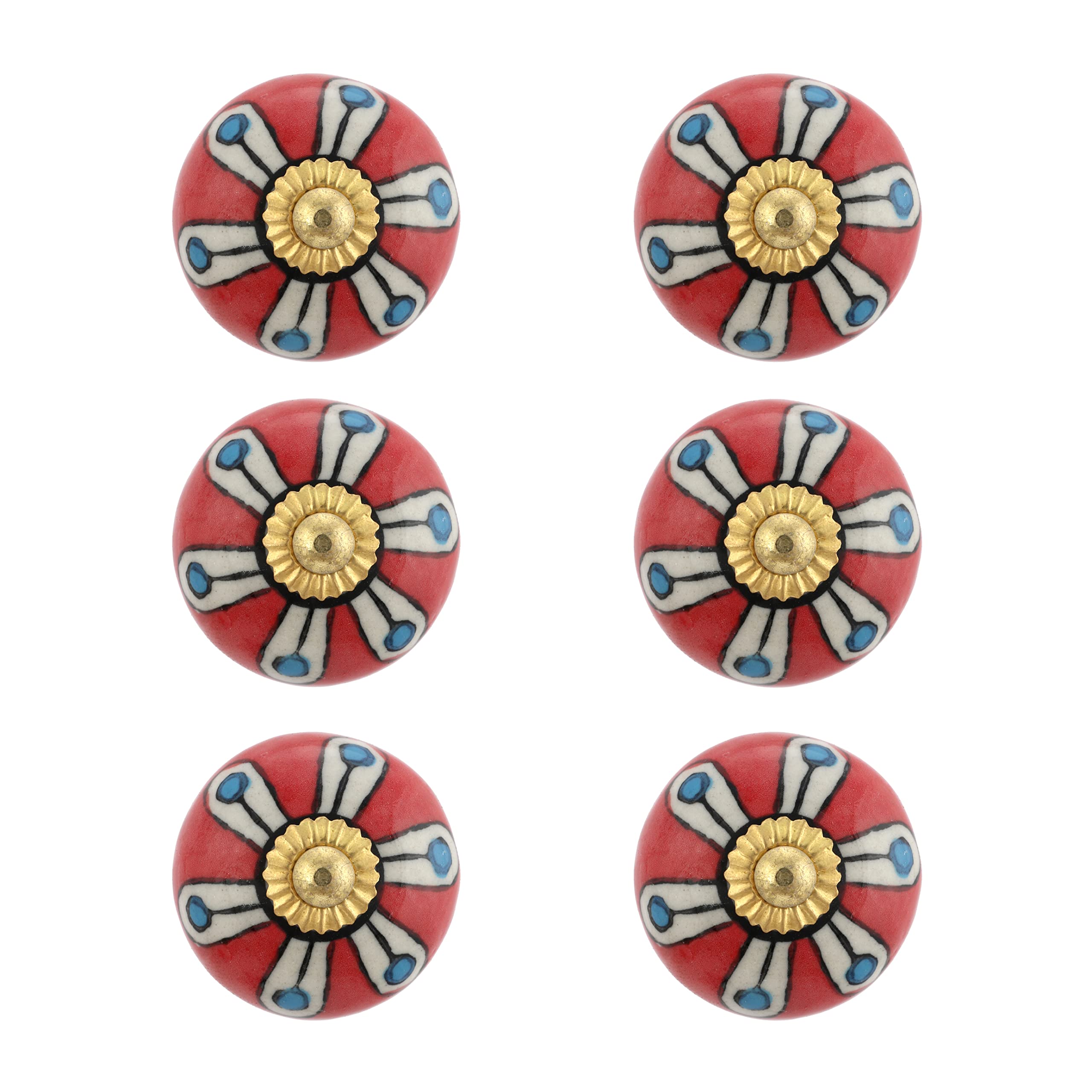 Rasiya Art Cabinet Knobs for Dresser Drawers - Boho Handmade Ceramic Kitchen Cupboard Pull Handle Countryside Farmhouse Furniture Hardware - Red Floral - Pack of 4 - Image 2