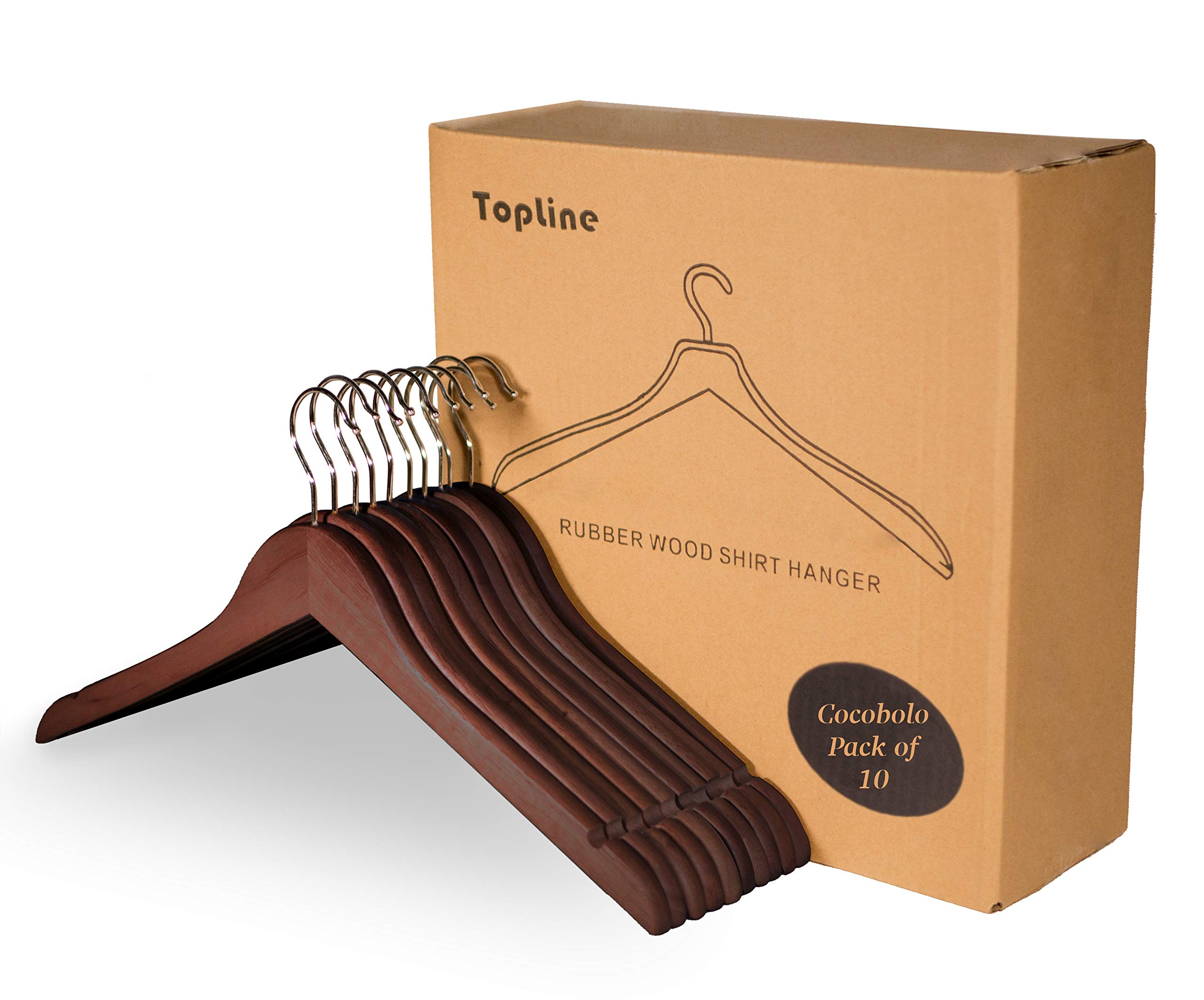 Topline Classic Wood Shirt Hangers - 10-Pack Brown