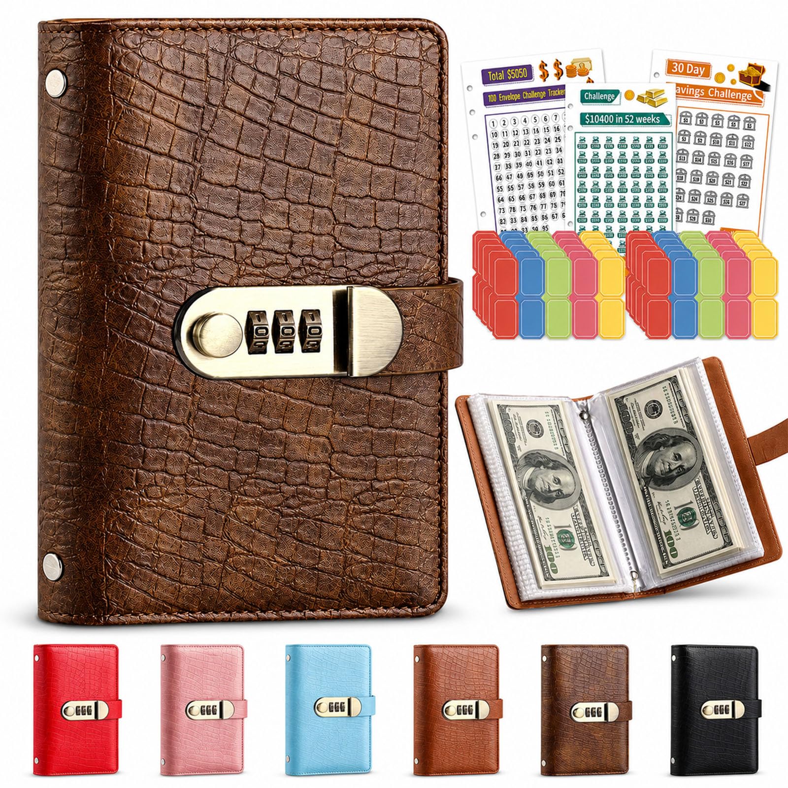 100 Envelope Savings Challenge Book, Money Saving Book Binder with Password Lock, Lockable Savings Notebook for Cash Budgeting, Personal Finance Planner for Adults, Build Saving Habits Reach Goal