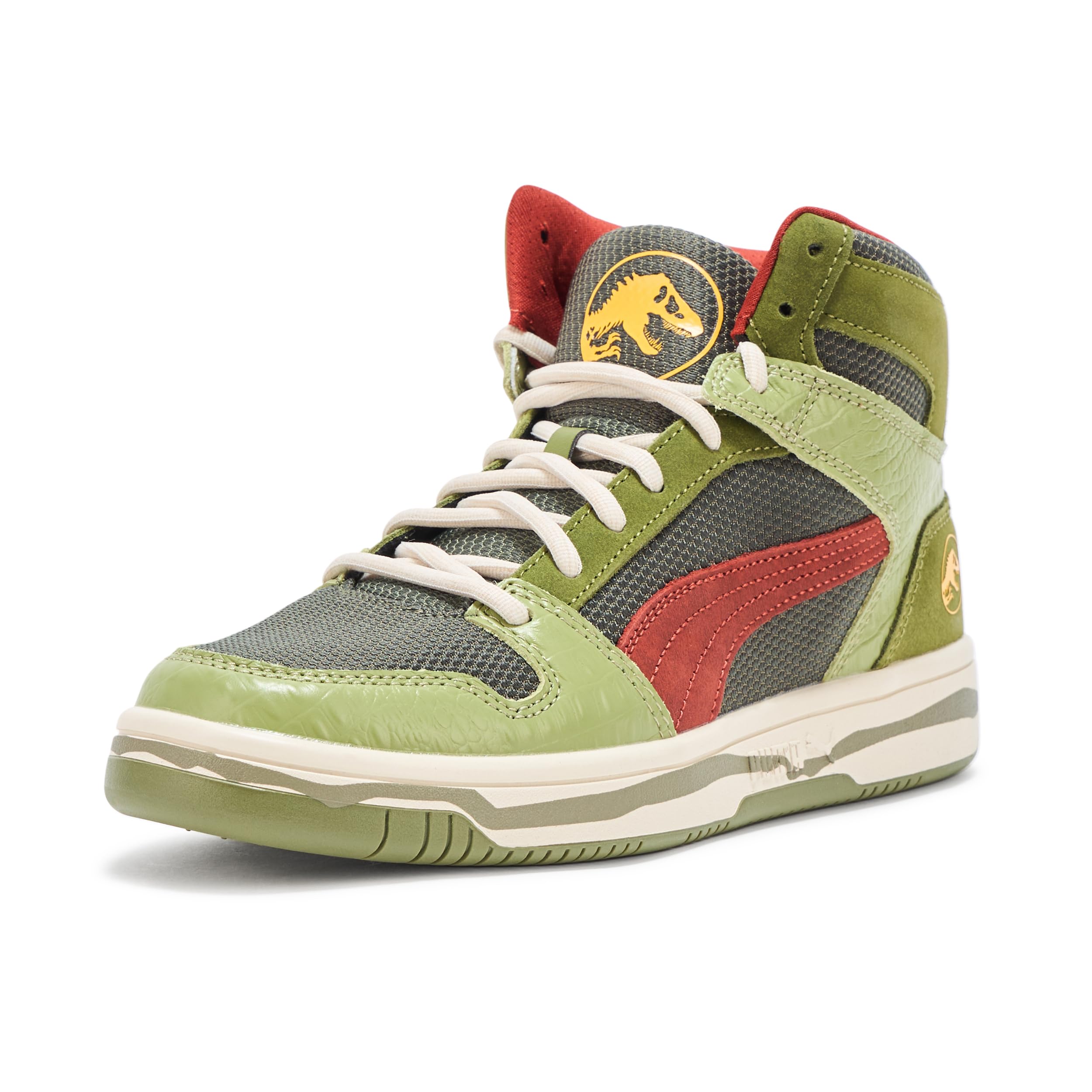 PUMA Men's Rebound Layup Mid Jurassic World Shoes Sneaker 41 EU Green Moss-mars Red-yellow Sizzle Ah25