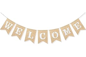 Uniwish Welcome Sign Garland - Rustic Burlap Hanging Bunting for Classroom Decor