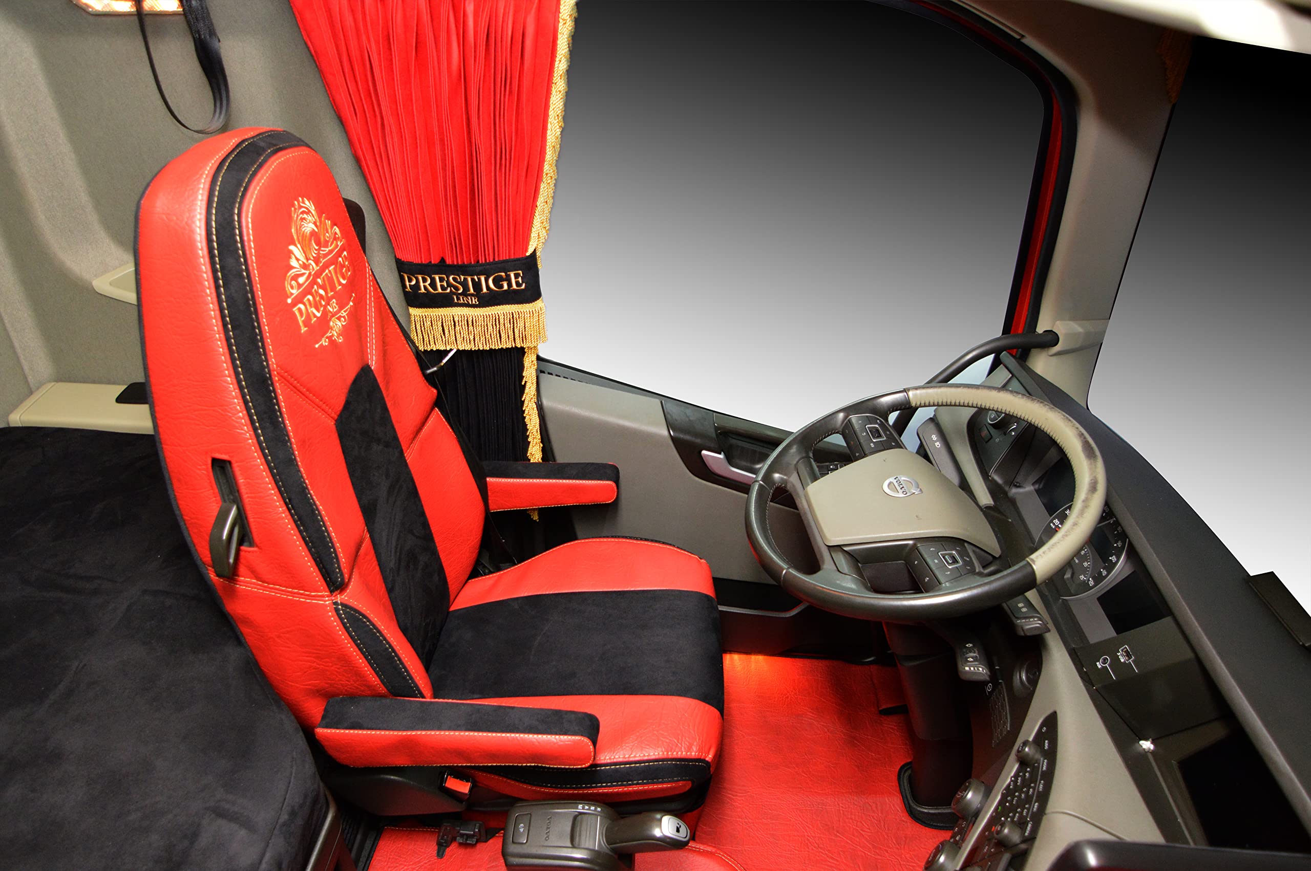 thumbnail: PRESTIGE LINE Stoelhoezen Voor VOLVO FH/FH16 (vanaf 2013) – Vliegtuigstoelen Met Veiligheidsgordel, Zwart Ecoleer En Velours