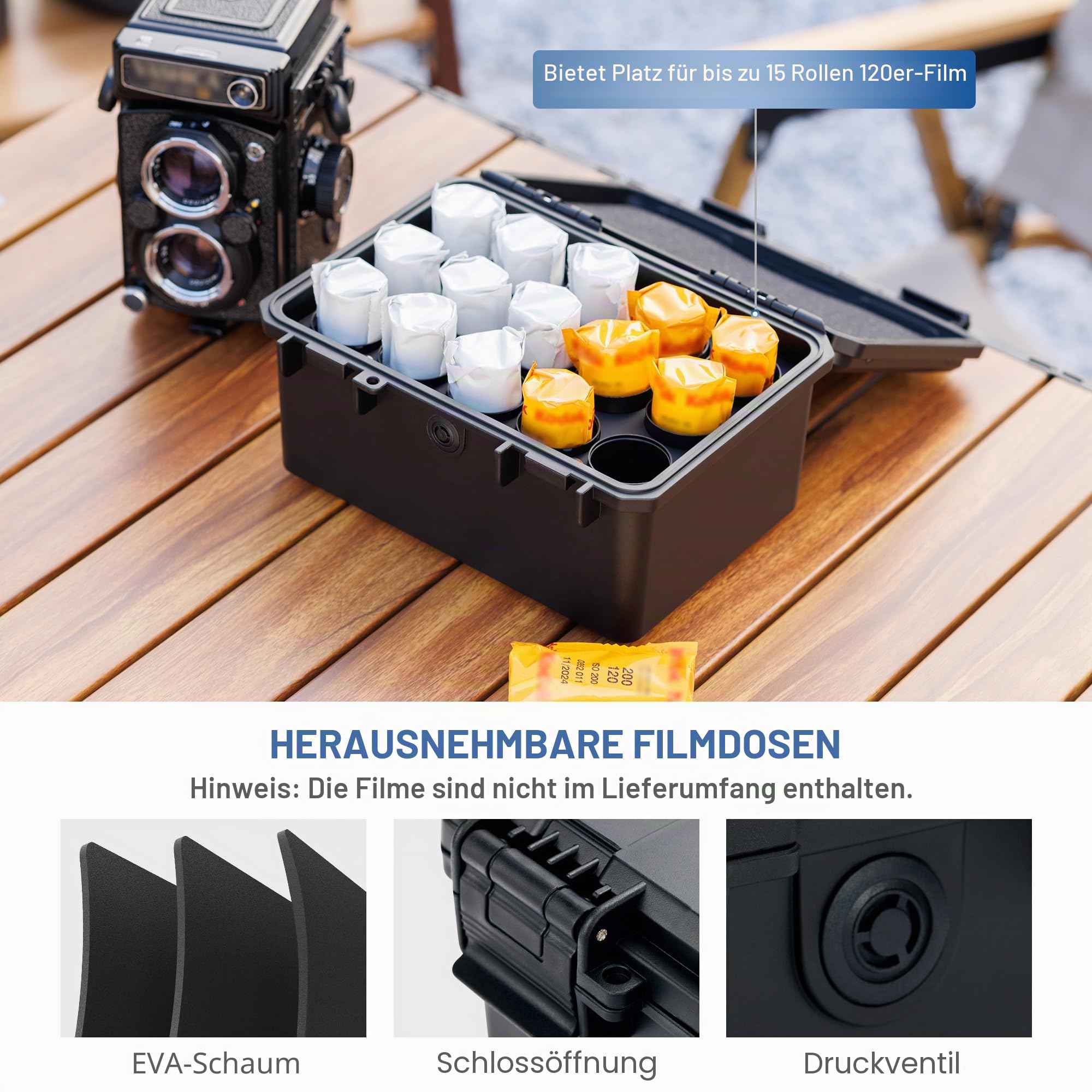 JJC 120 Filmkassetten Kanister für 15 Rollen von 120 Mittelformatigen Folien, Negativfilme Wasserdicht Schützende Box Container Veranstalter