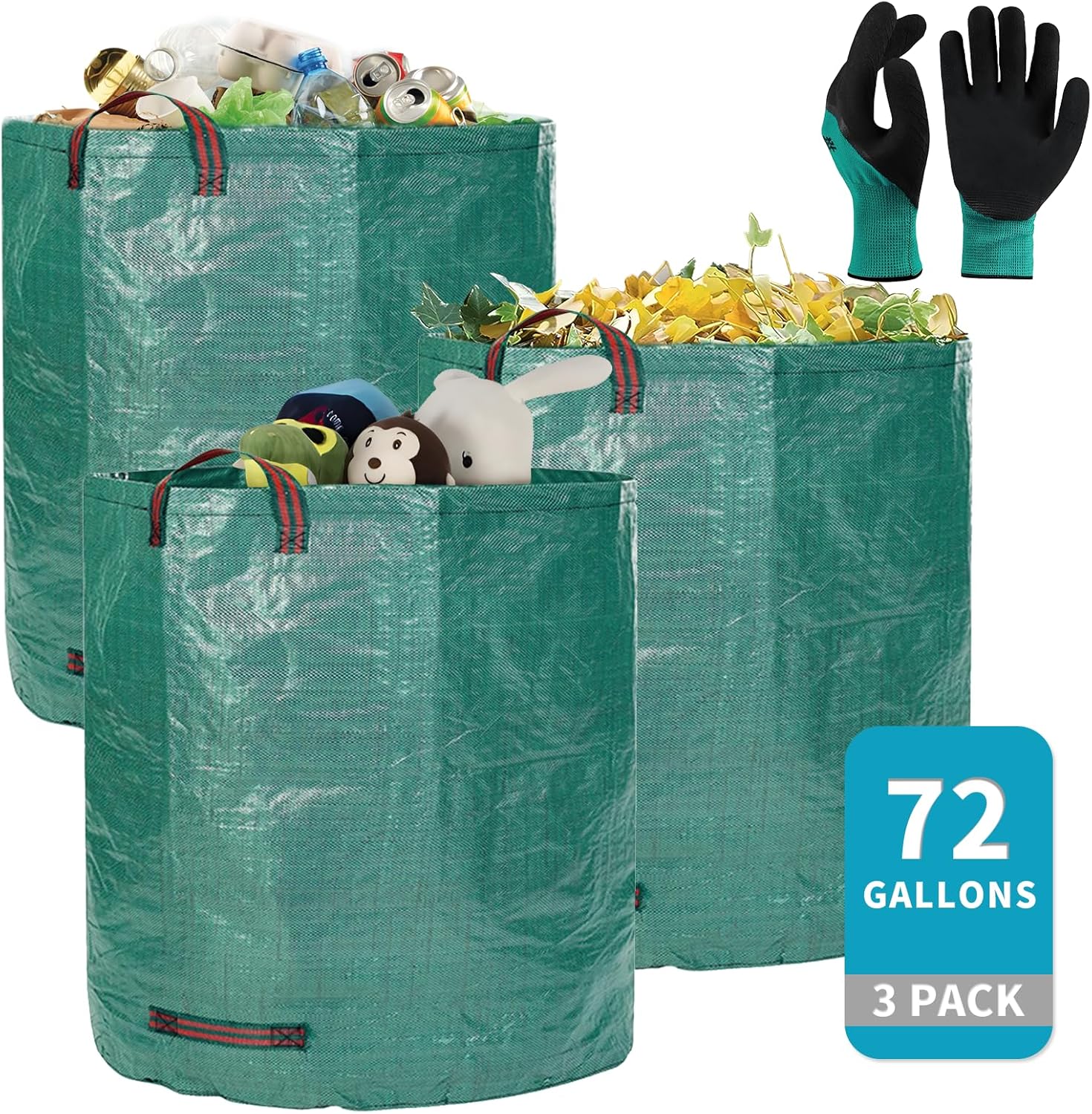 NATUREZA reusable yard waste bags,3 pack 72 Gallons leaf bags,Heavy Duty Garden Bags,Storage Bag,Patio Bag,Laundry Container,lawn and leaf bags