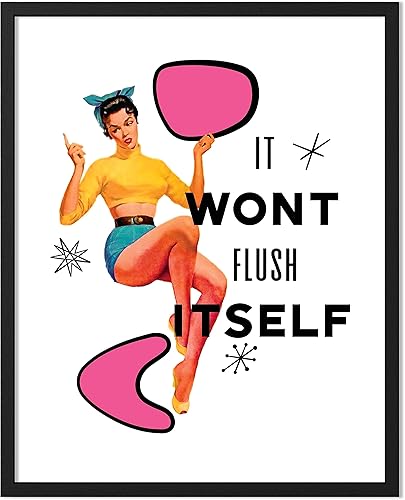 Better late than Ugly Retro Wall Art Decoration for Bath-Apartment Aesthetic-Funny Vintage 1950s Pinup Girl Bathroom Home Décor-Toilet Paper