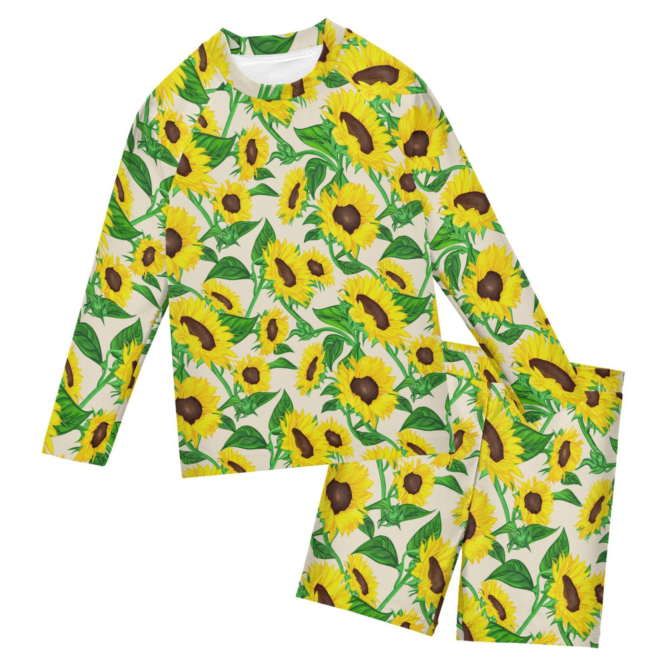 Sunflower Flower Baby Boys' Toddler Long Sleeved Rashguard Swim Bathing Suit Set B0404511