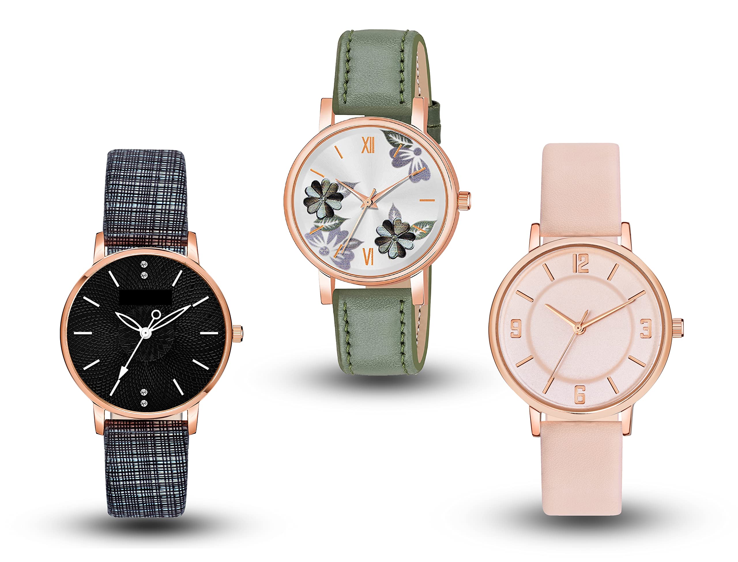 K Vajir Analogue Genuine Leather Strep and Flower and Multicolour Dial Slim Wrist Watch for Girls and Woman | Birthday Gift for Girls (Pack of 3) (Black-Green-Beige) (B0BF4YSLS9) Amazon Price History, Amazon Price Tracker