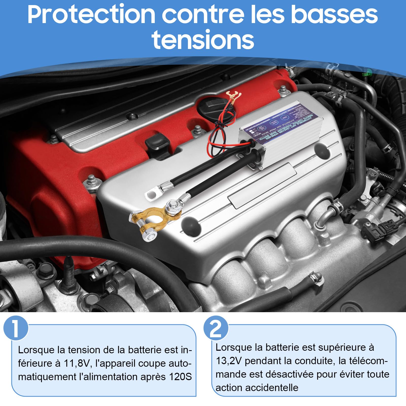 Coupe Circuit Batterie 12V, Commutateur Sans Fil pour Coupe Batterie 12V 200A, 12V Interrupteur D'arrêt Automatique pour Voiture, RV, ATV, Camion, Bateau