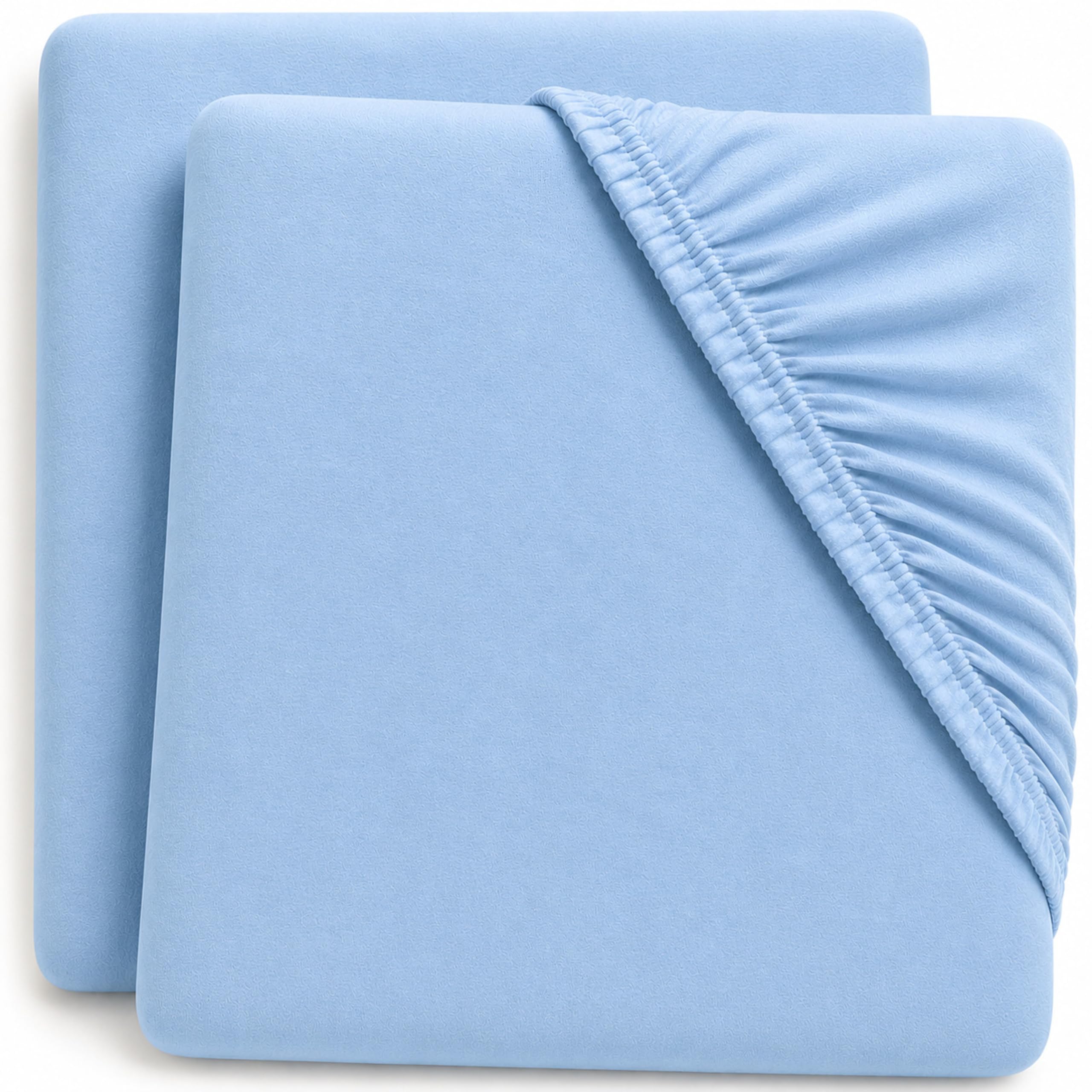 Dudu N Girlie Travel Cot Mattress Sheets 95 x 65 cm – Blue, 2 Pack, Elasticated Jersey Cotton Fitted Sheets