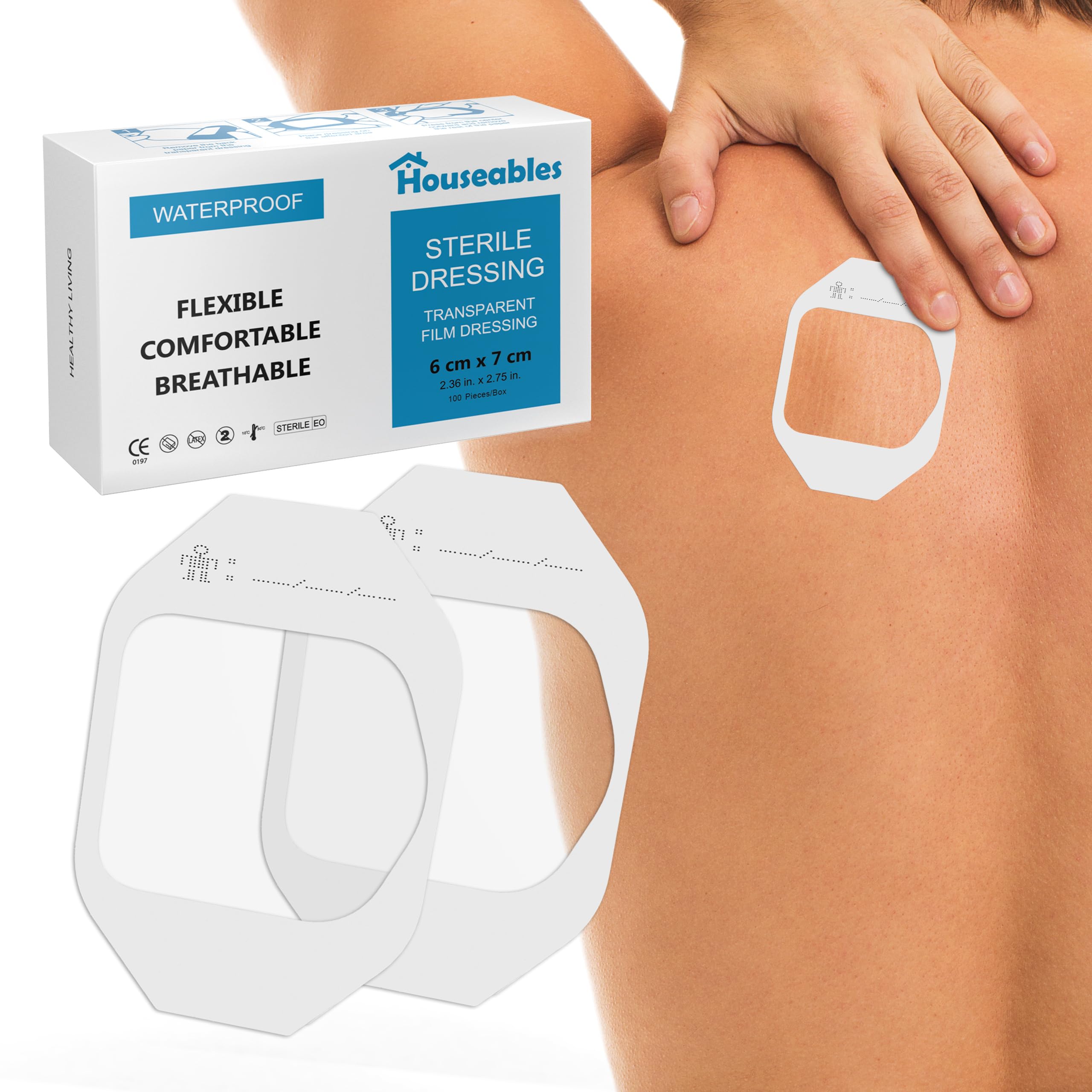 Houseables Waterproof Bandages, Transparent Film Dressing, Waterproof Bandages Post Surgical, for Wound Cover, Showering, Patches for Skin, Swimming, Tattoo, Medical, IV, Clear, 2 3/8 x2 3/4, 100 Pack