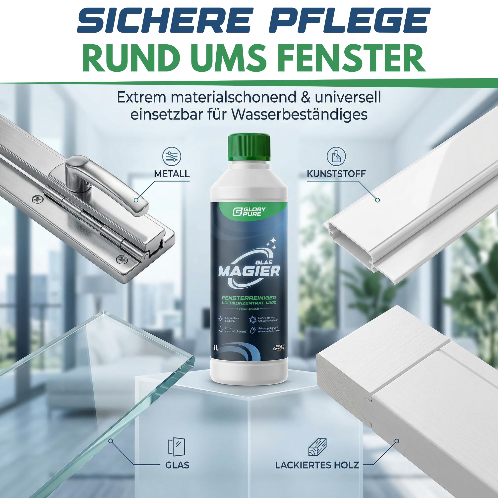 GLAS-MAGIER Fenster-Reiniger 200-fach Hochkonzentrat in Profi-Qualität | Streifenfreie Sauberkeit, materialschonend, sehr ergiebig | Exzellent auch für Fenster-Sauger