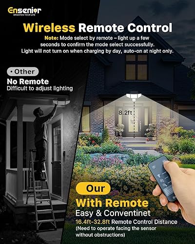 Miniatura 6 de Ensenior - Luces solares de movimiento para exteriores, 228 luces LED de seguridad solar con control remoto, IP65 impermeable, 3 cabezales de luz de